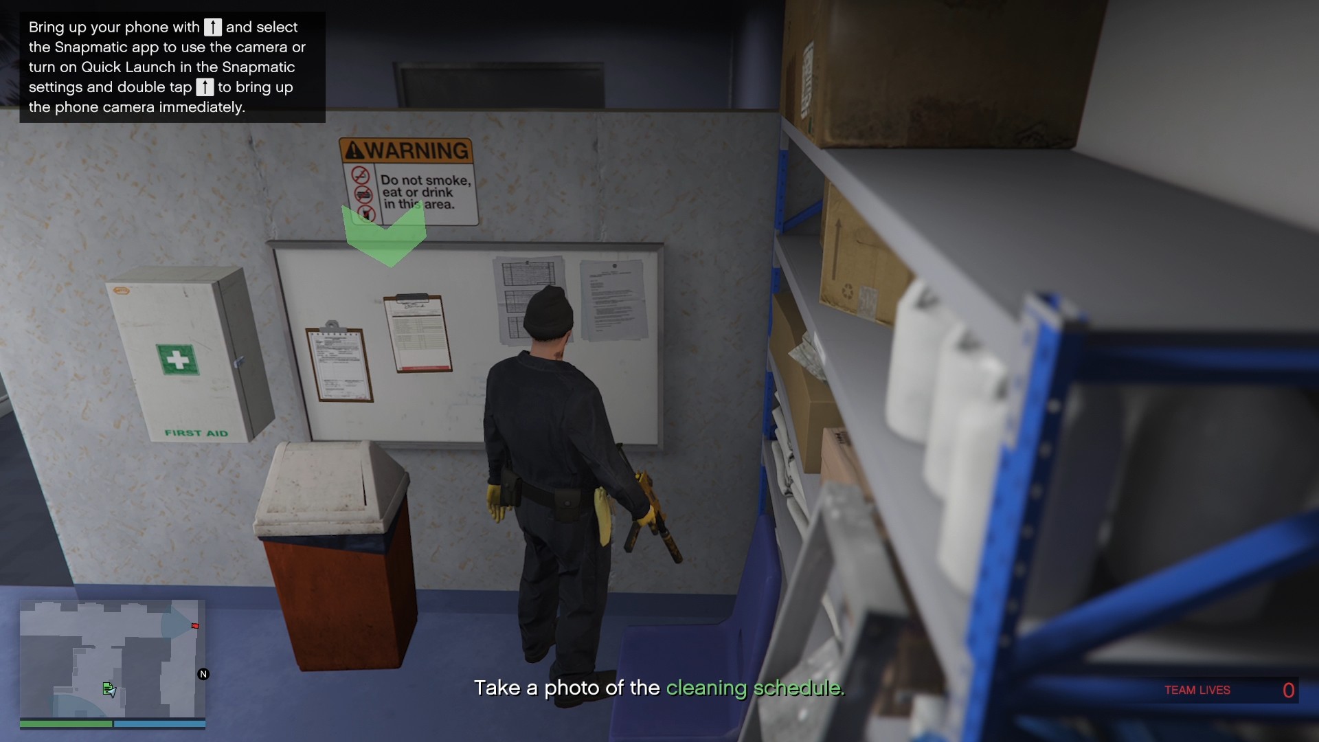 Cleaning schedule on the whiteboard.