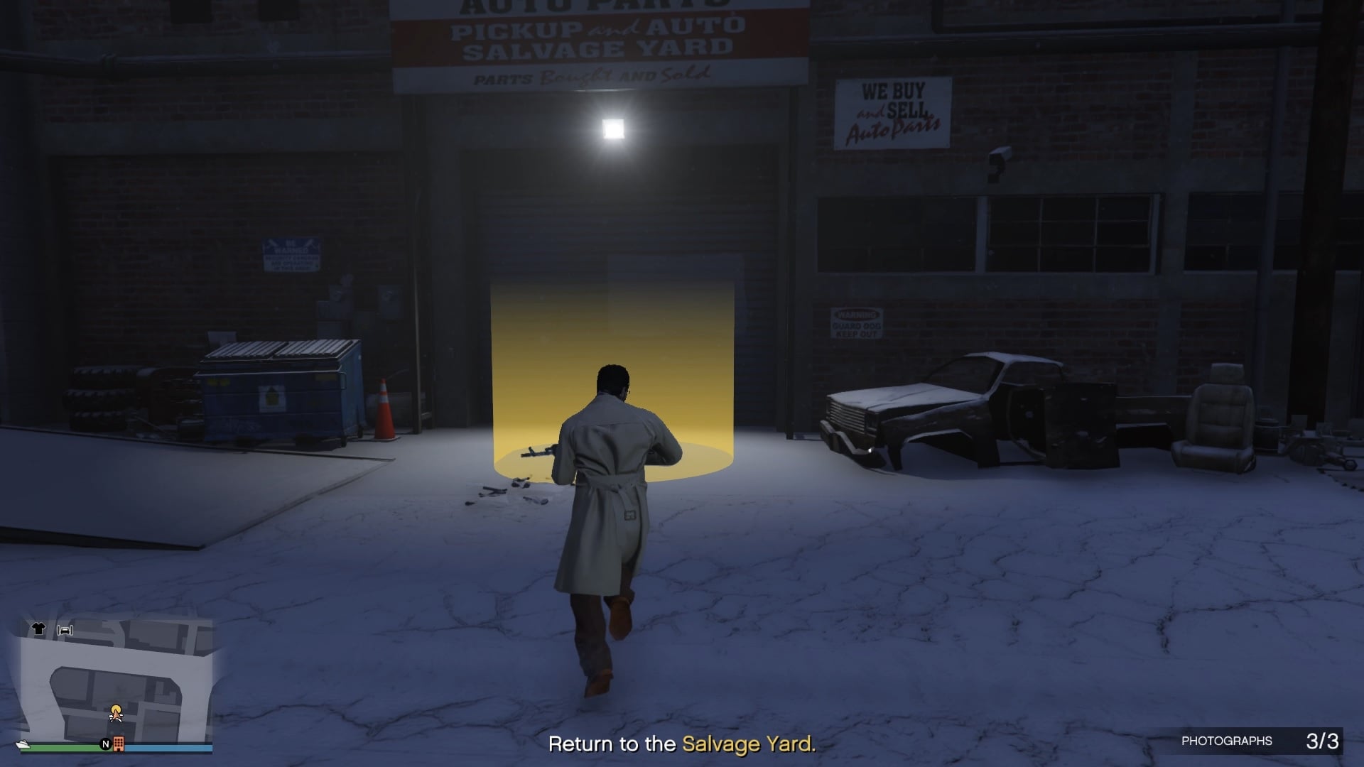 Once you've scoped out all three points of interest, return to salvage yard to complete this scope out mission.