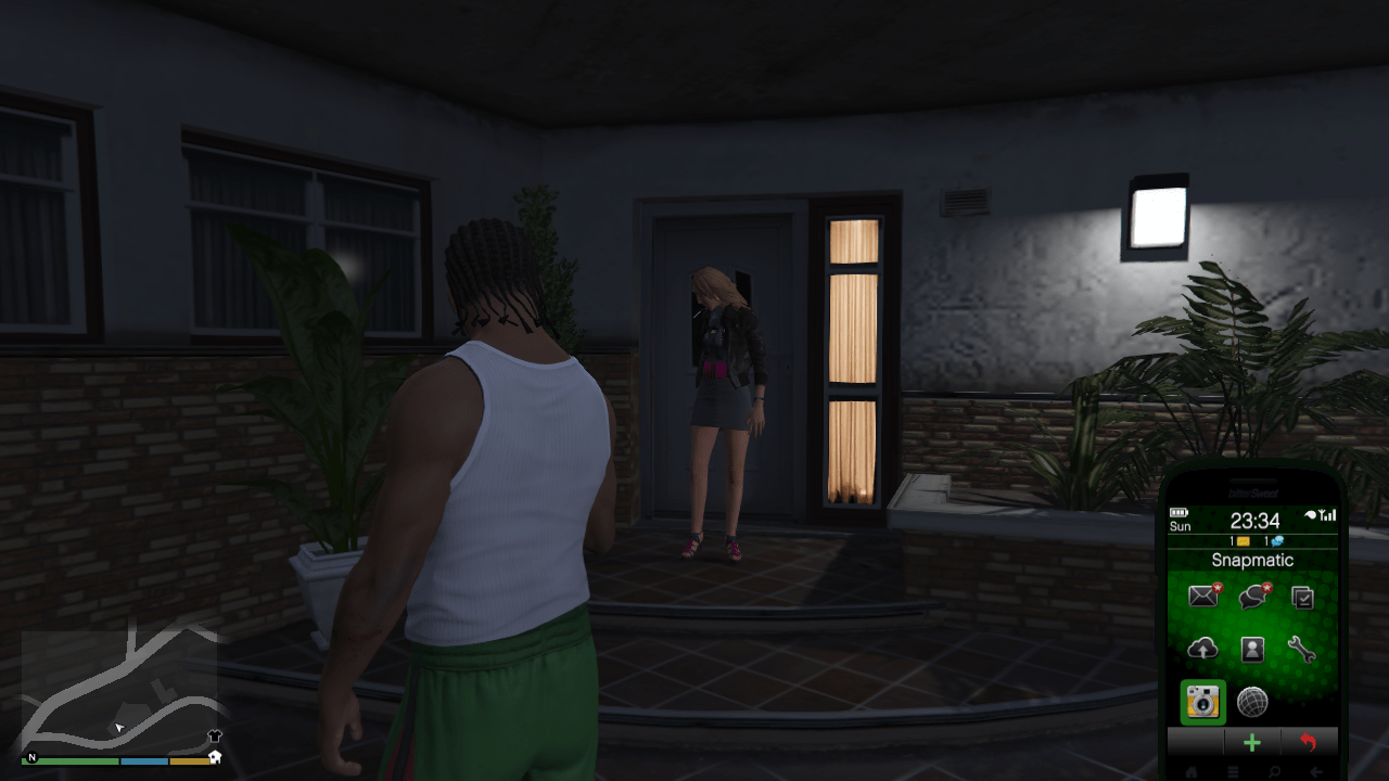 Lacey Jonas standing in front of her house in Vinewood Hills after you drop her of