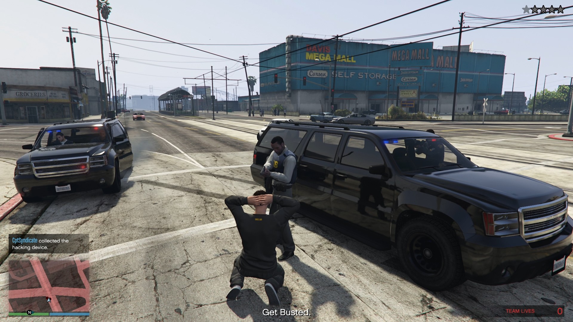 Getting busted by the FIB agents.