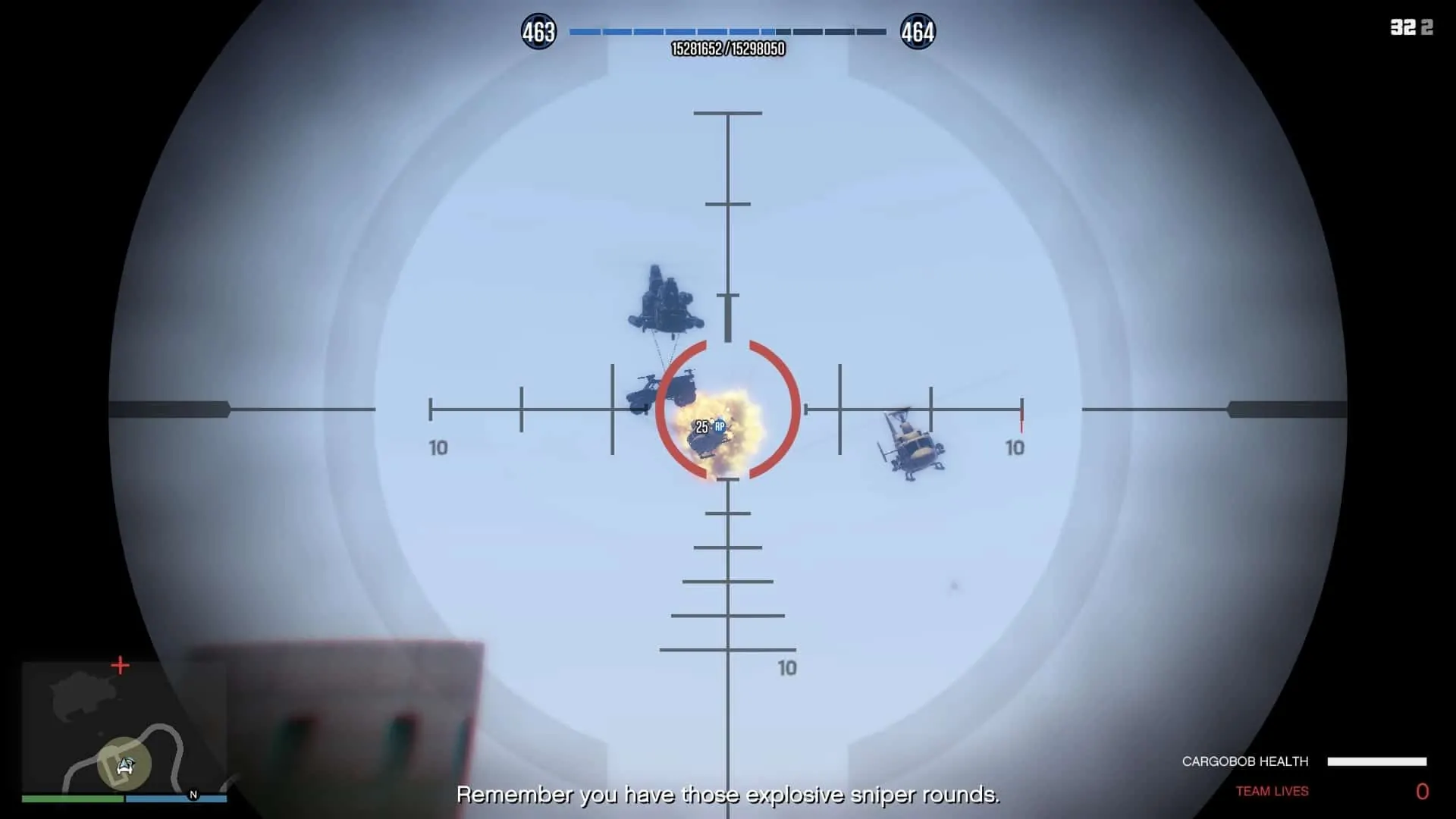 Cargobob carrying the ATV guarded by helicopters