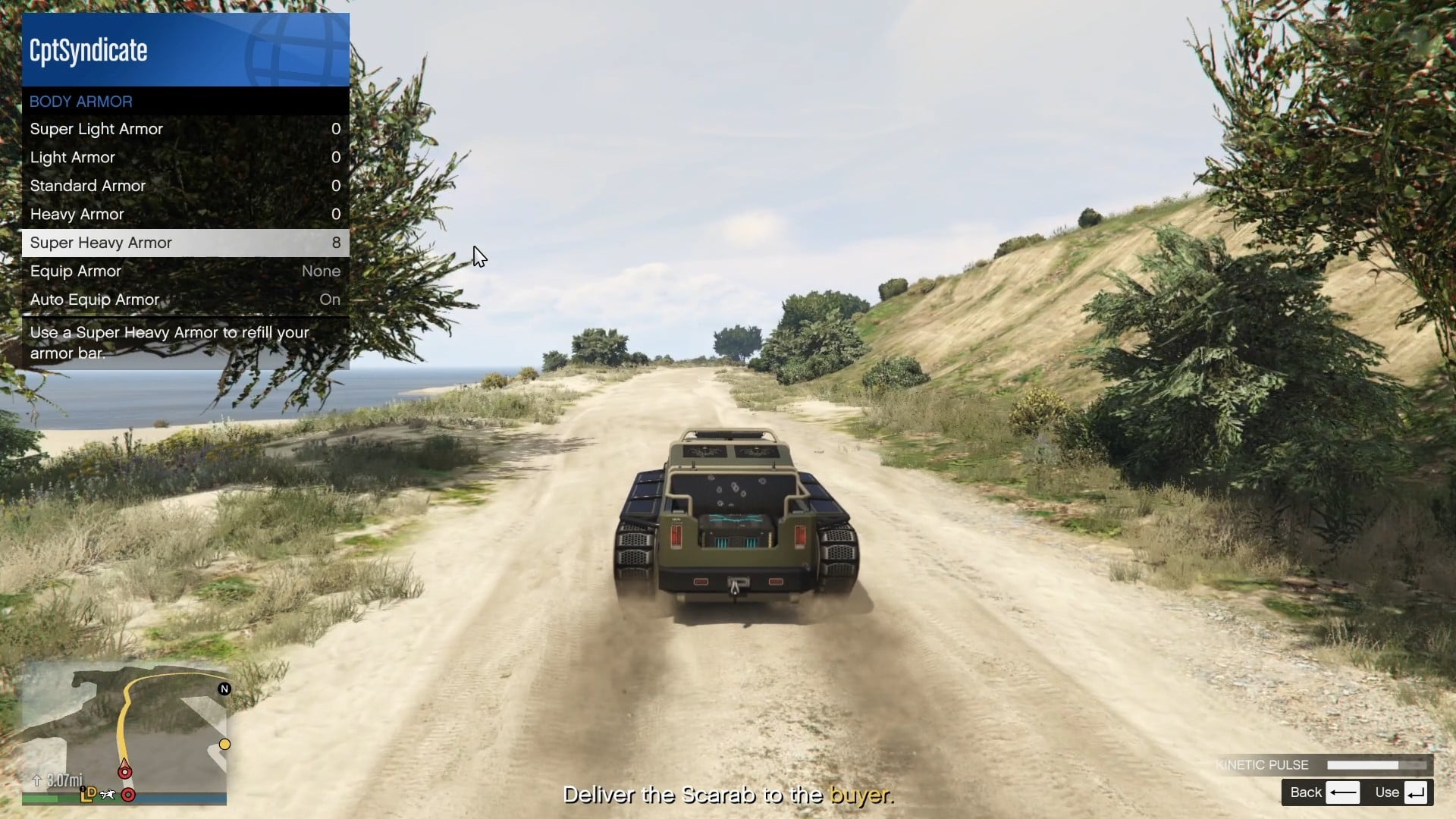 The armor menu was opened for a quick patch-up.