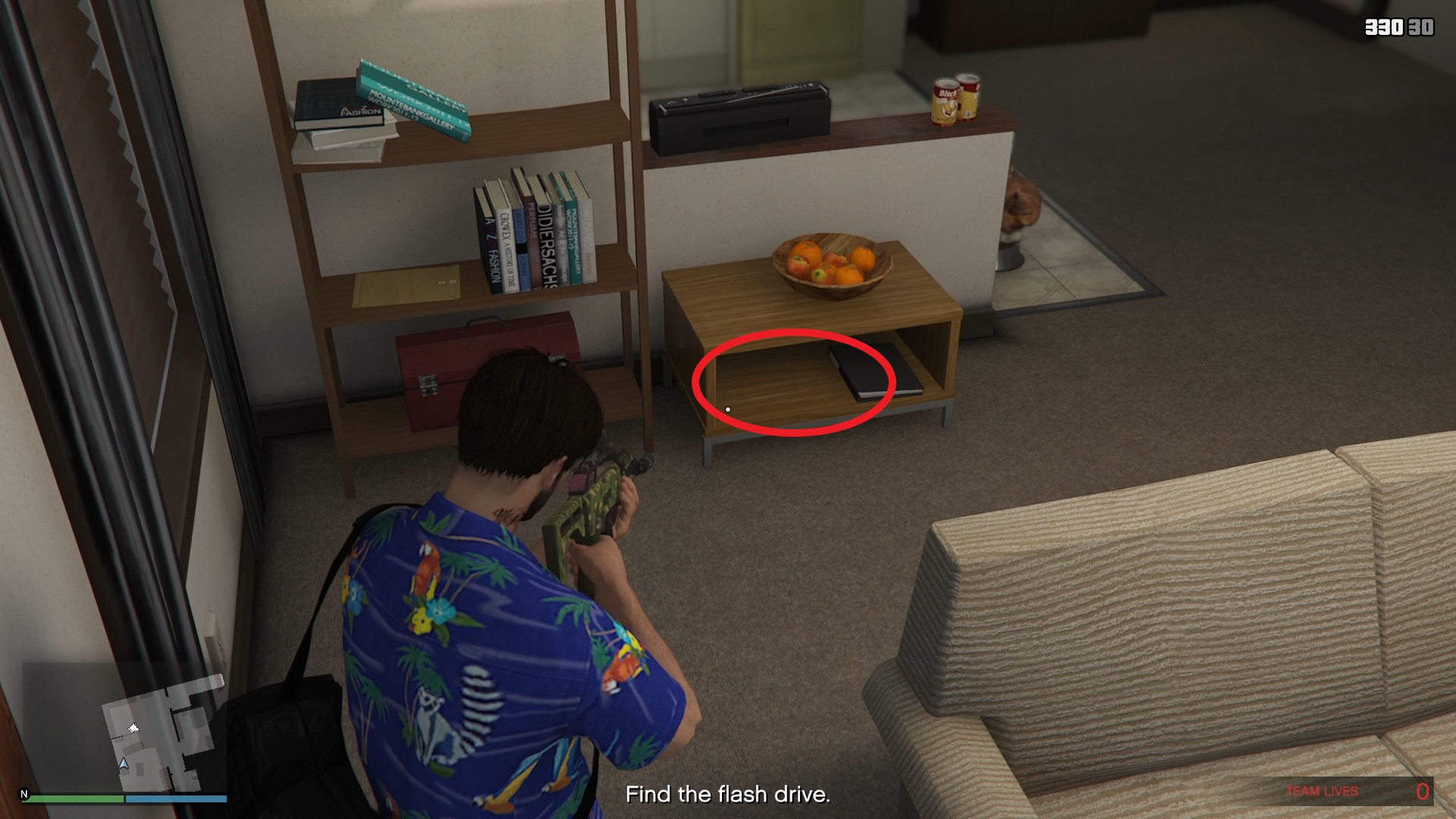 Inside the small table in the living room.