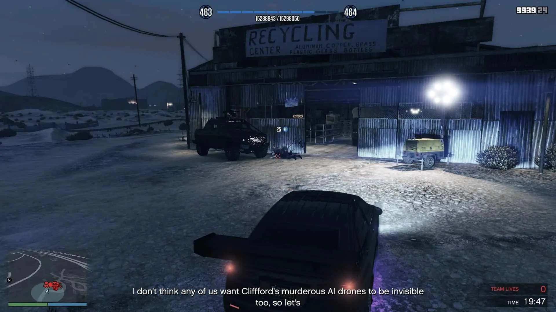 Killing the enemies at the aircraft scrapyard (test site)