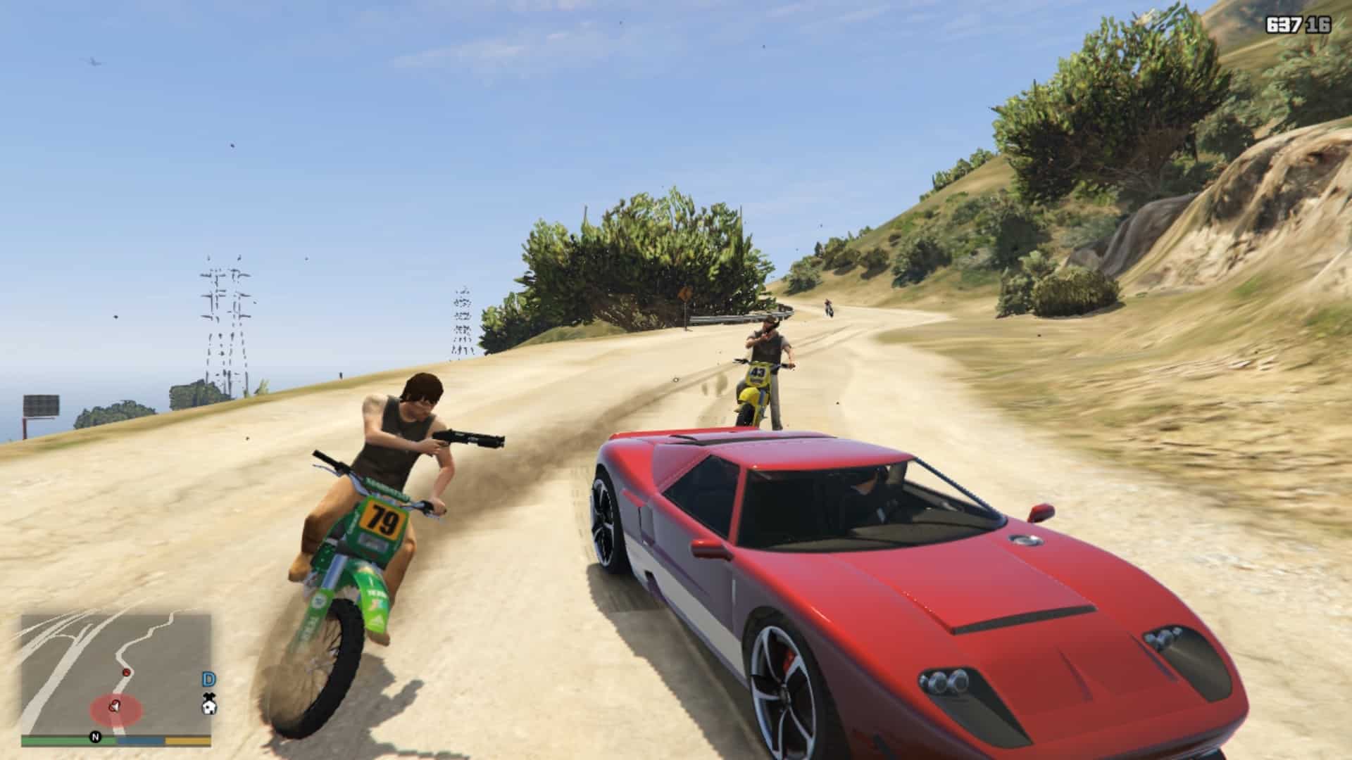 3 rednecks chasing the protagonists in the Tataviam Mountains trying to kill hi