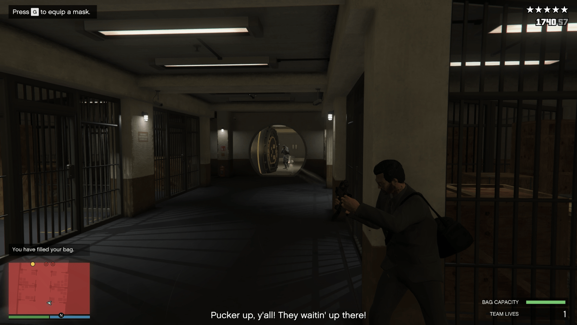 Taking cover to take out the guards at the vault door