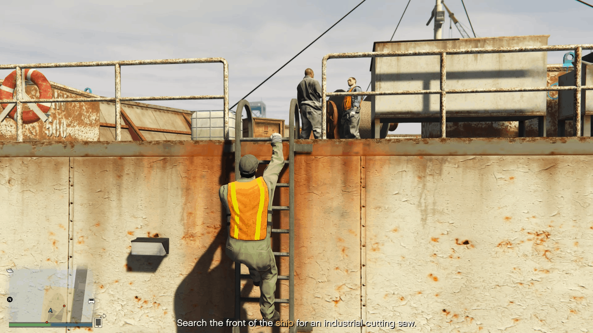 Climbing up to the front deck of the boat
