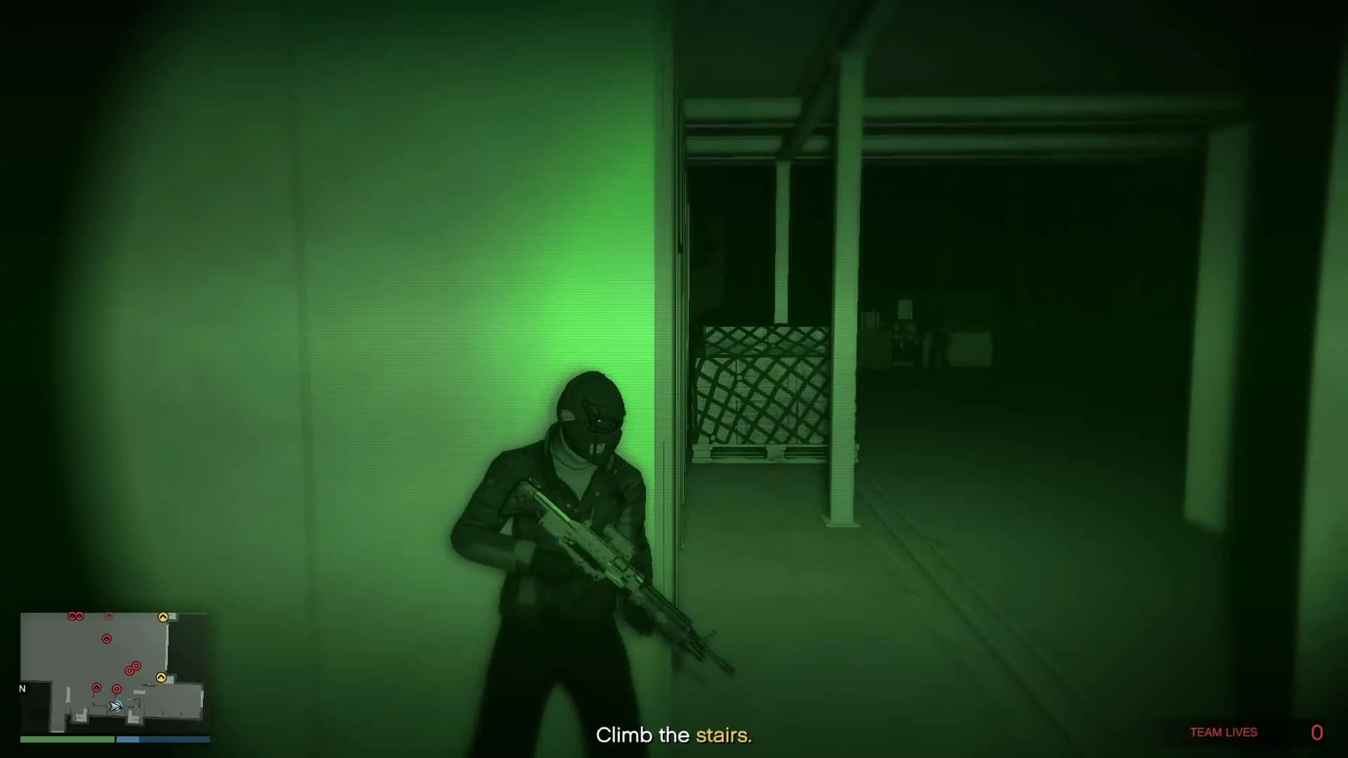 Getting into cover by the wall as soon as we jumped down