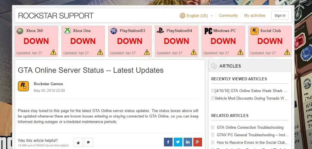 GTA Online Console Server Maintenance