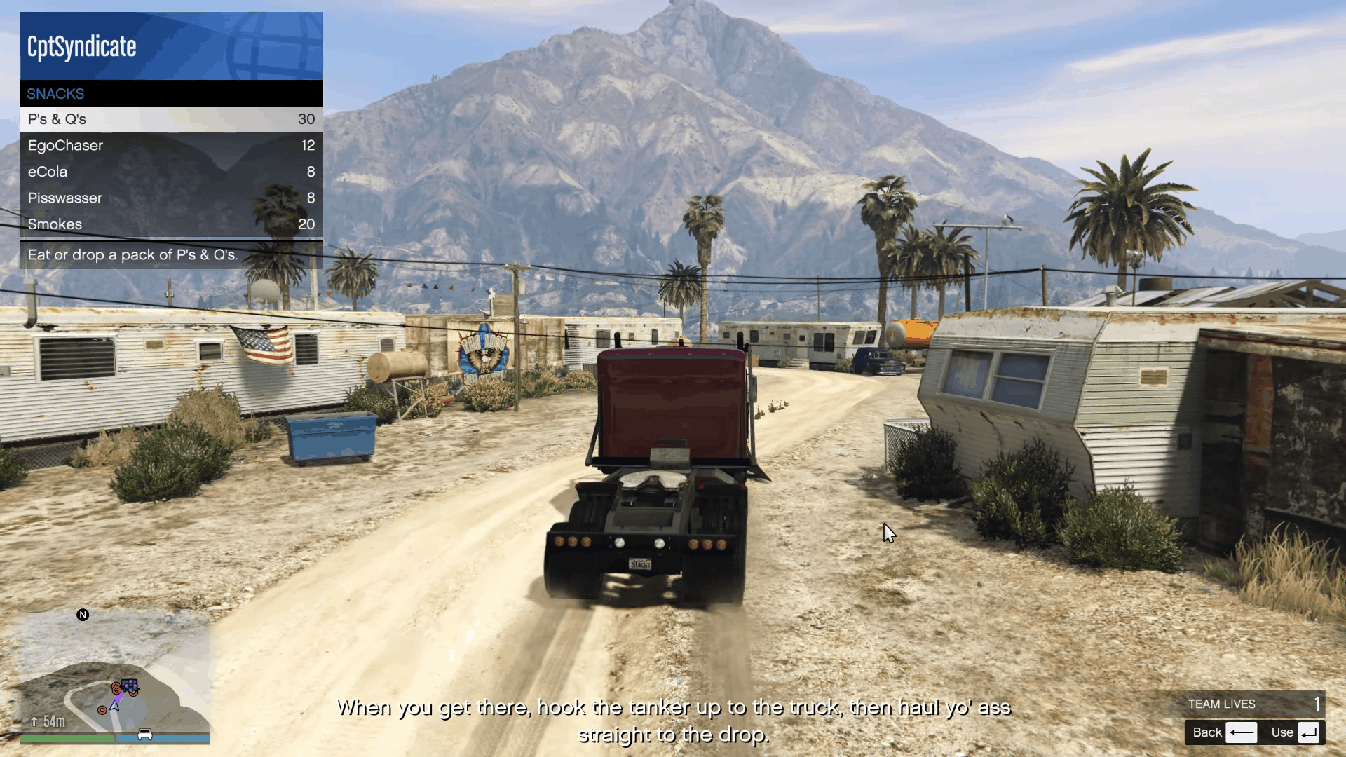 Driving to the tanker with the snacks menu open