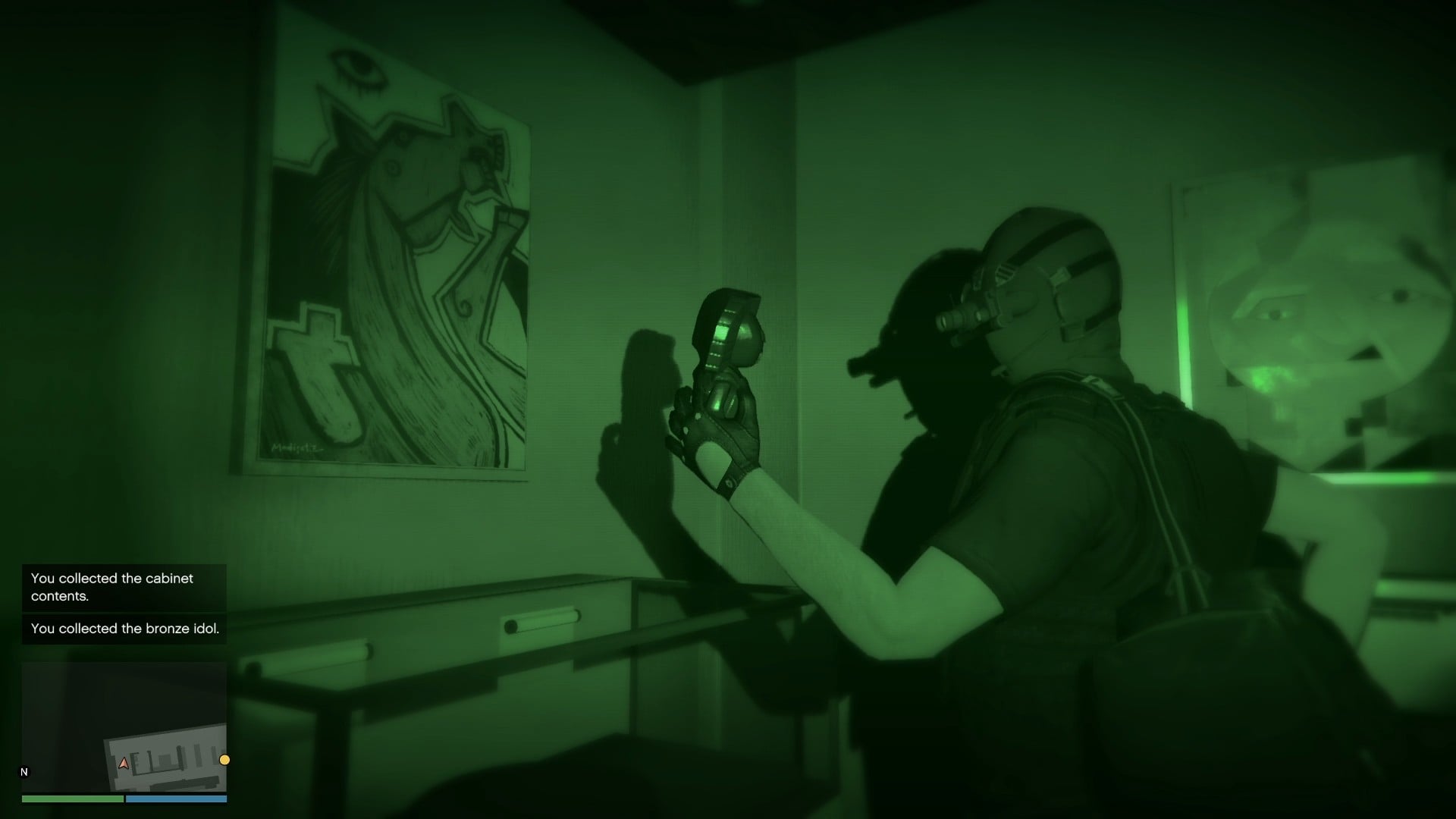 Securing the bronze idol.