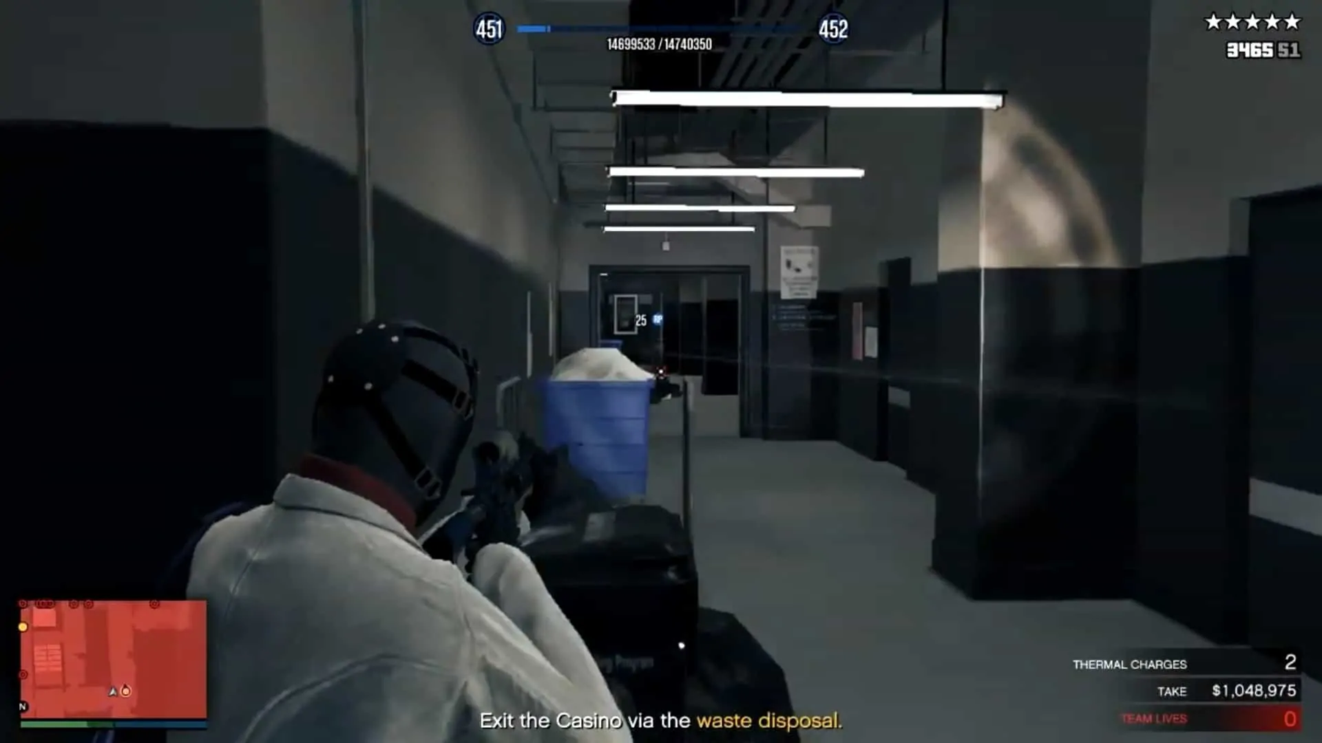 Hallway leading to the staff lobby. Taking out enemies while pushing forward