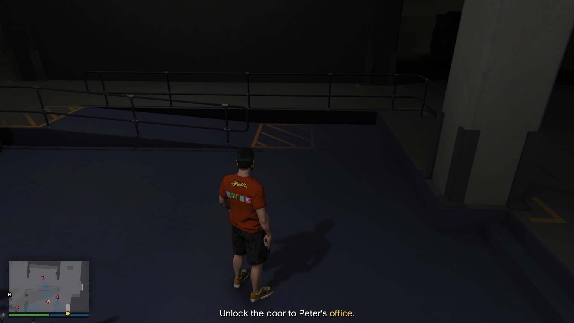 Go back to the middle of the workshop and wait for the camera to pan all the way to the left so you can move to the right.