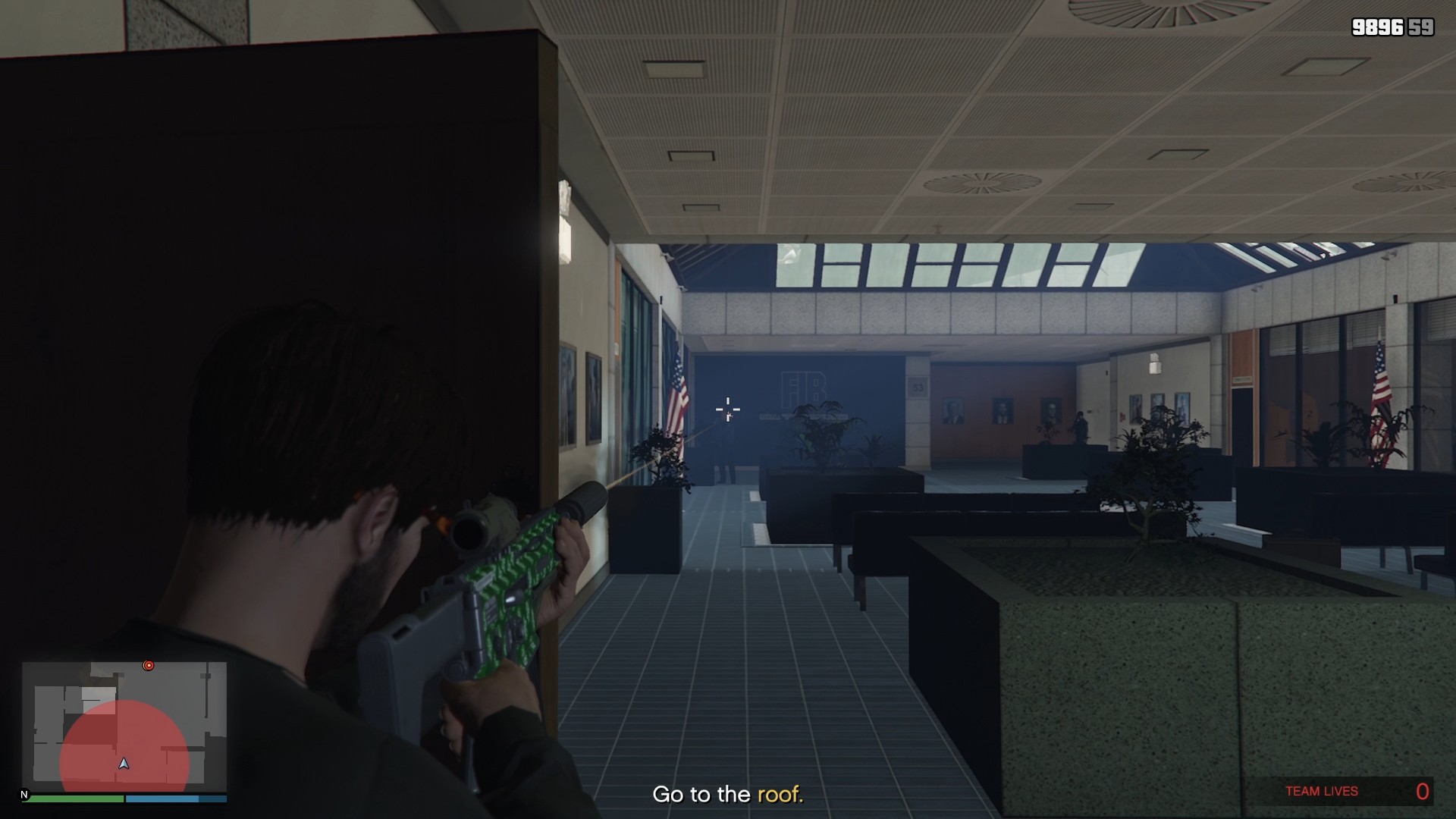 Using the door as cover to take out the FIB agents.