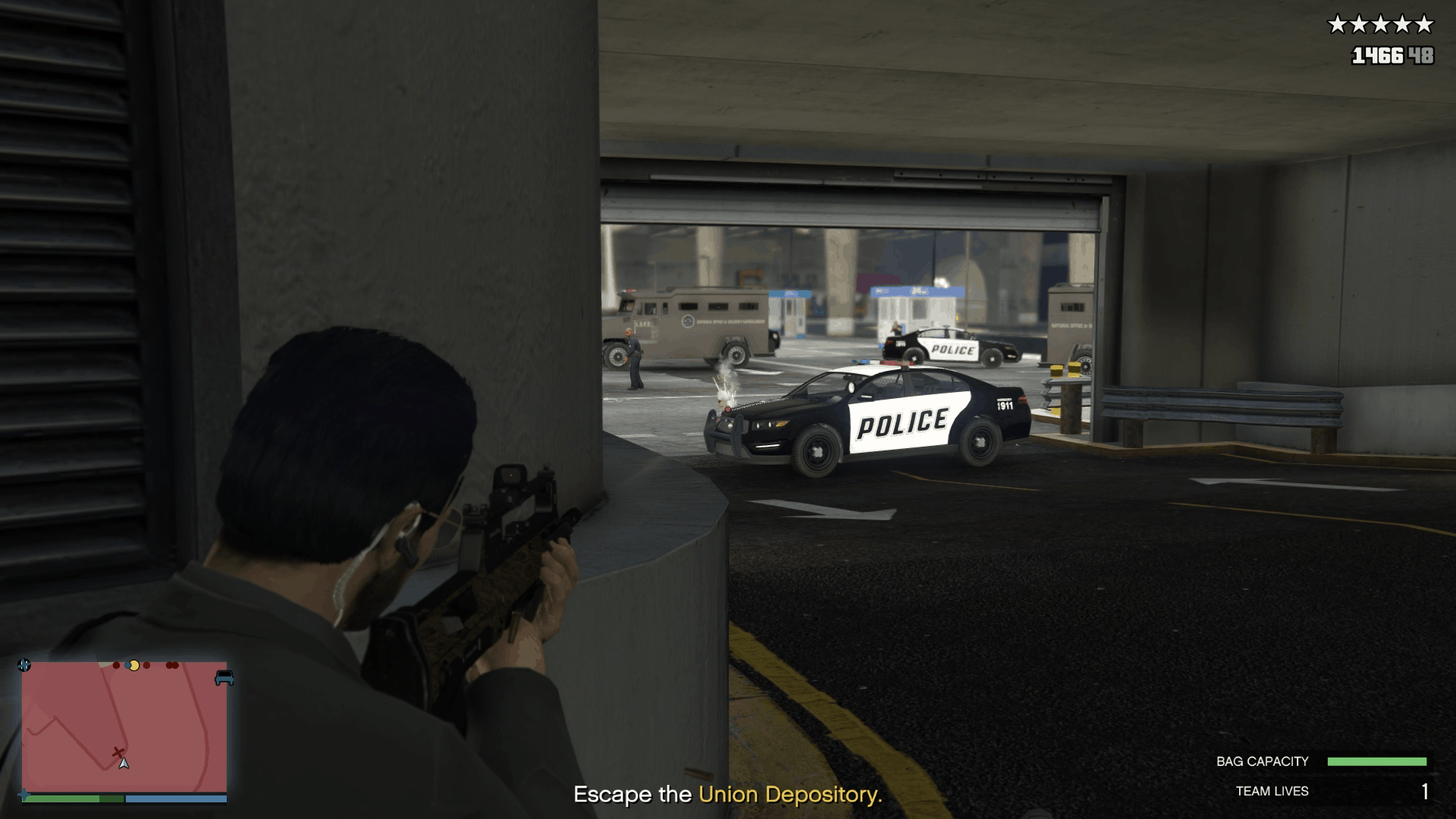 First batch of cops at the parking entrance