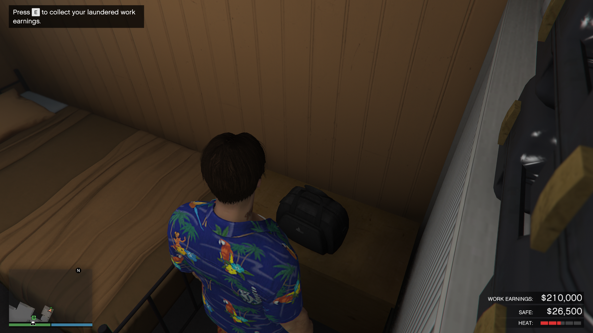 Laundered money on the table by the bed.