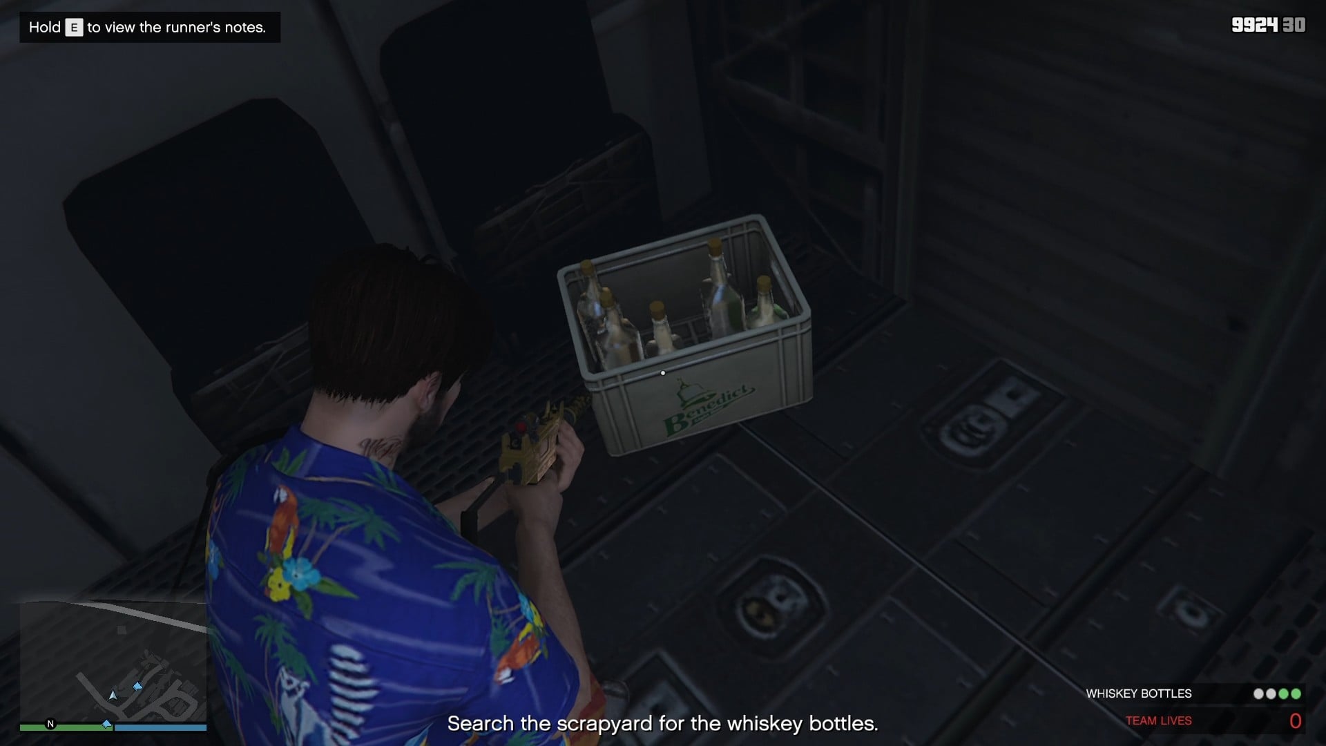 Whiskey Bottle is inside a Benedict crate.