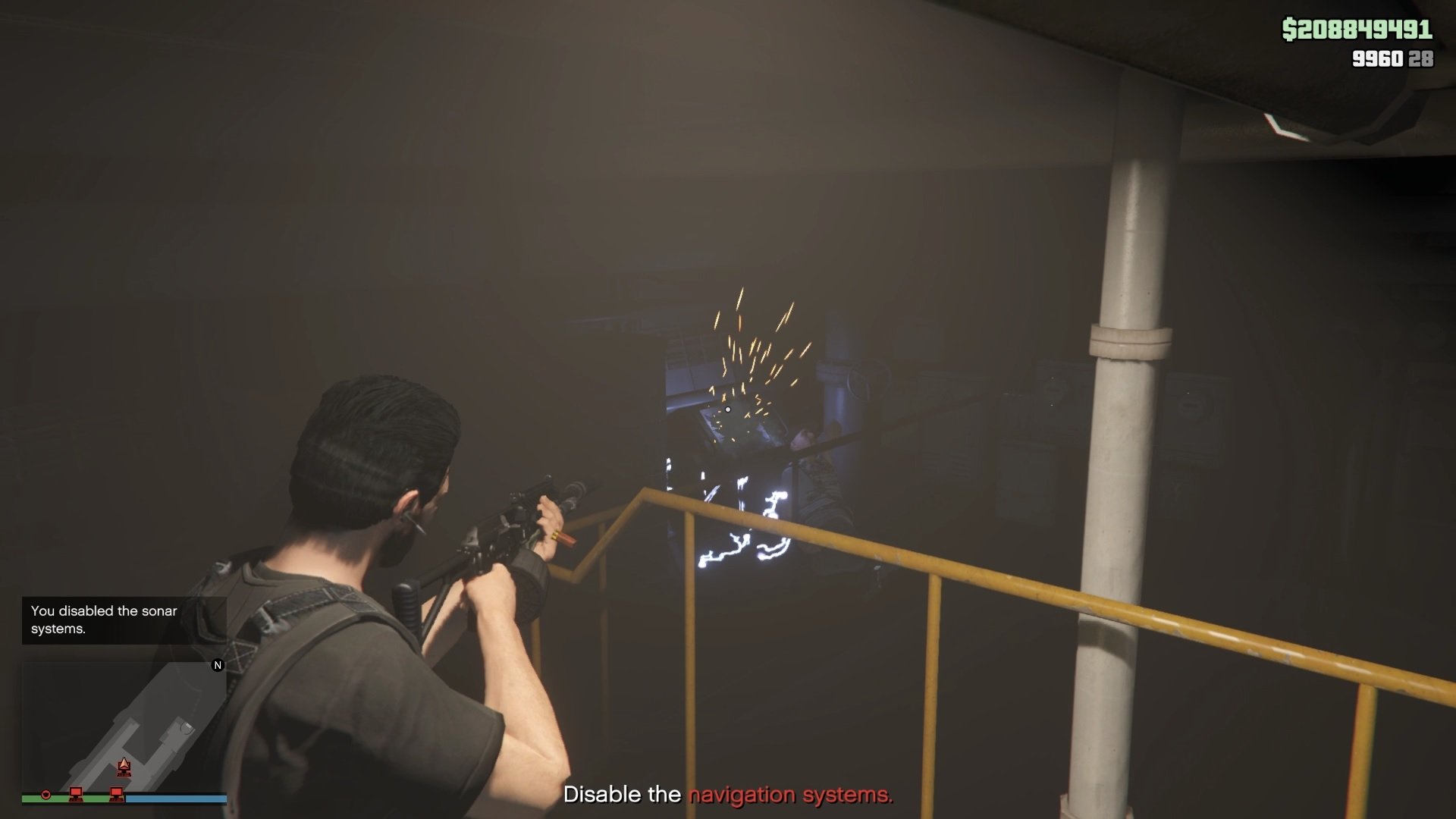 Destroying the navigation system deeper into the engine room.