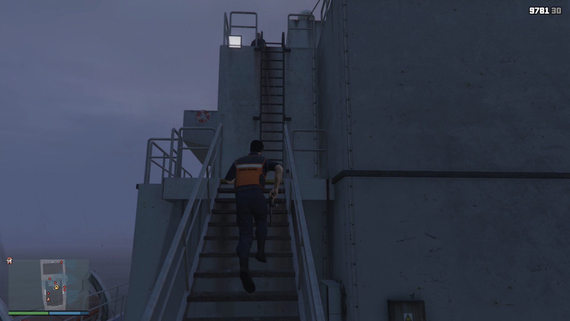 Ladder leading up to the bridge.