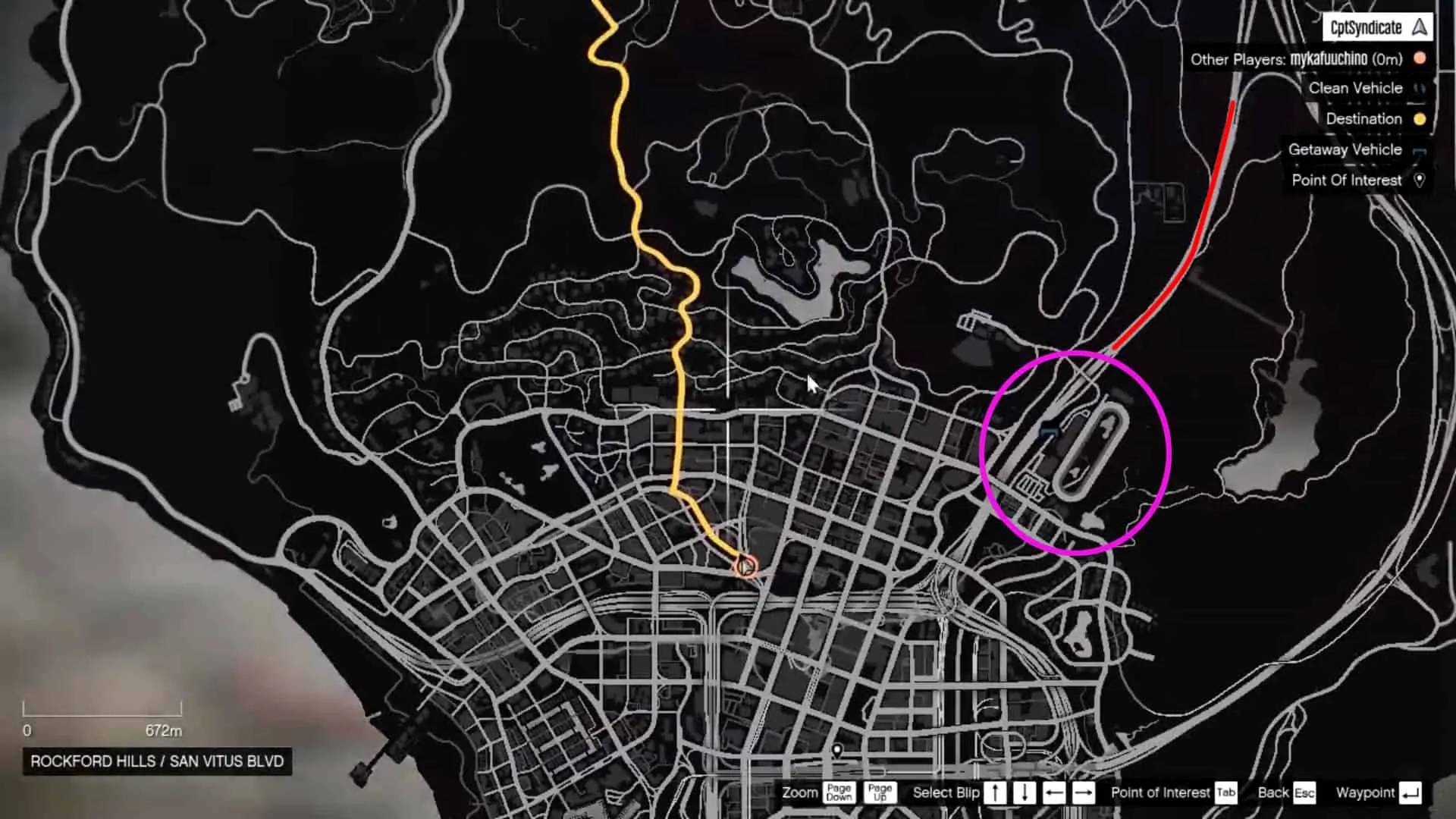 The purple circle shows the area where the casino is. The red path is the highway which leads to high level buyers.