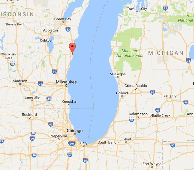 Sheboygan is the red marker. It is so small, that the name disappears when scrolling far enough out to see the whole region.
