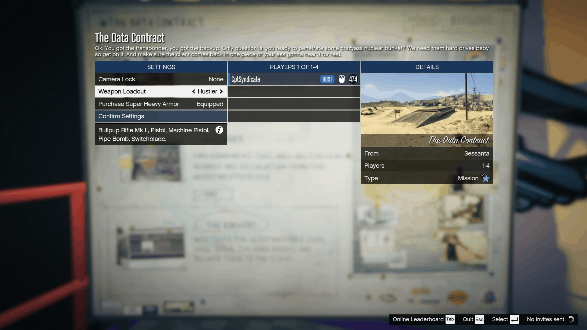 Selecting the 'Hustler' weapon loadout