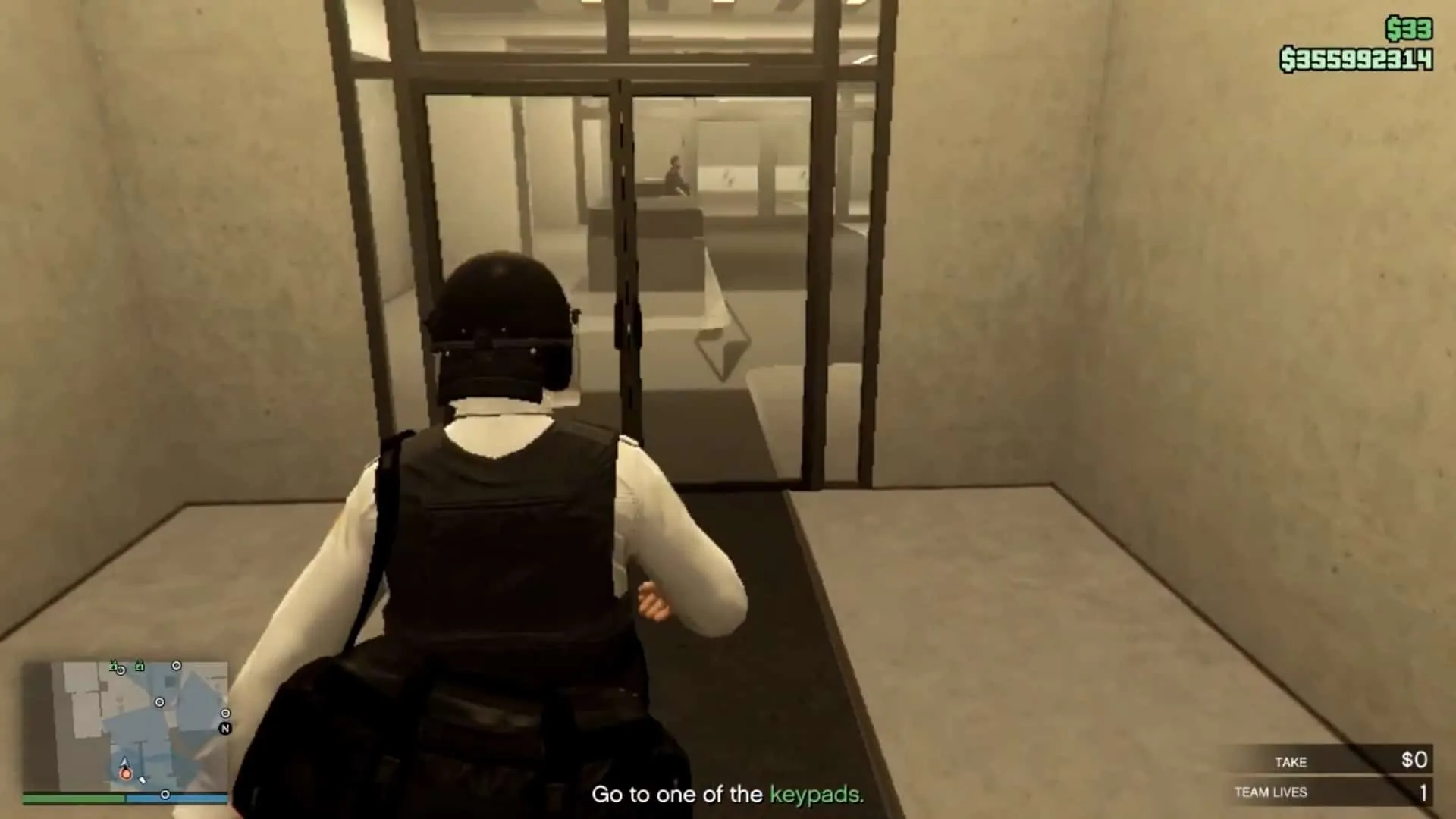 Walking towards the security room lobby to go the mantrap door