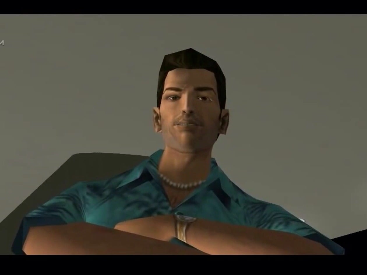 Tommy Vercetti during a cutscene in the original GTA: Vice City.