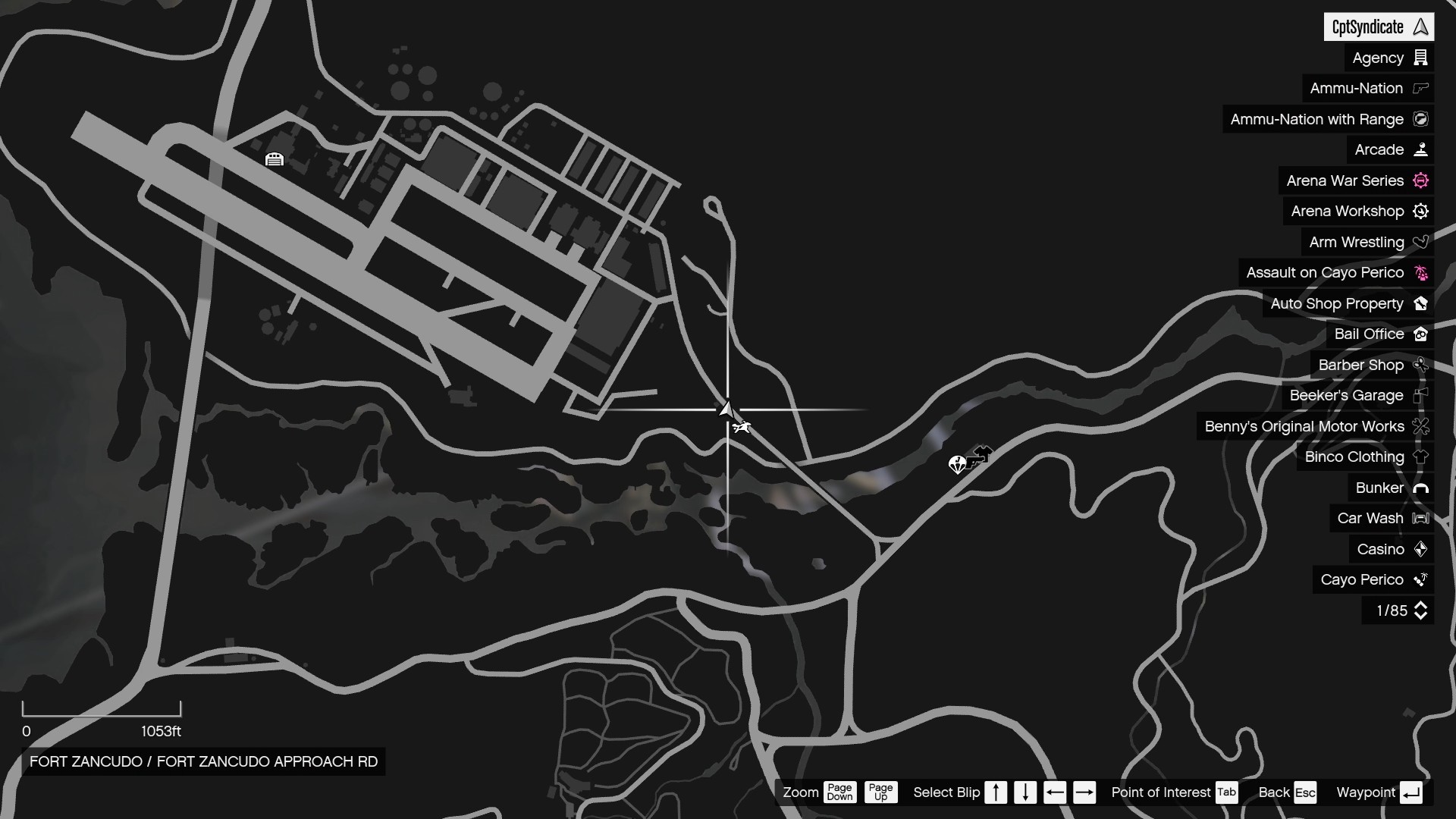 The map shows that the Yuanbao is at the entrance of Fort Zancudo in Blaine County.