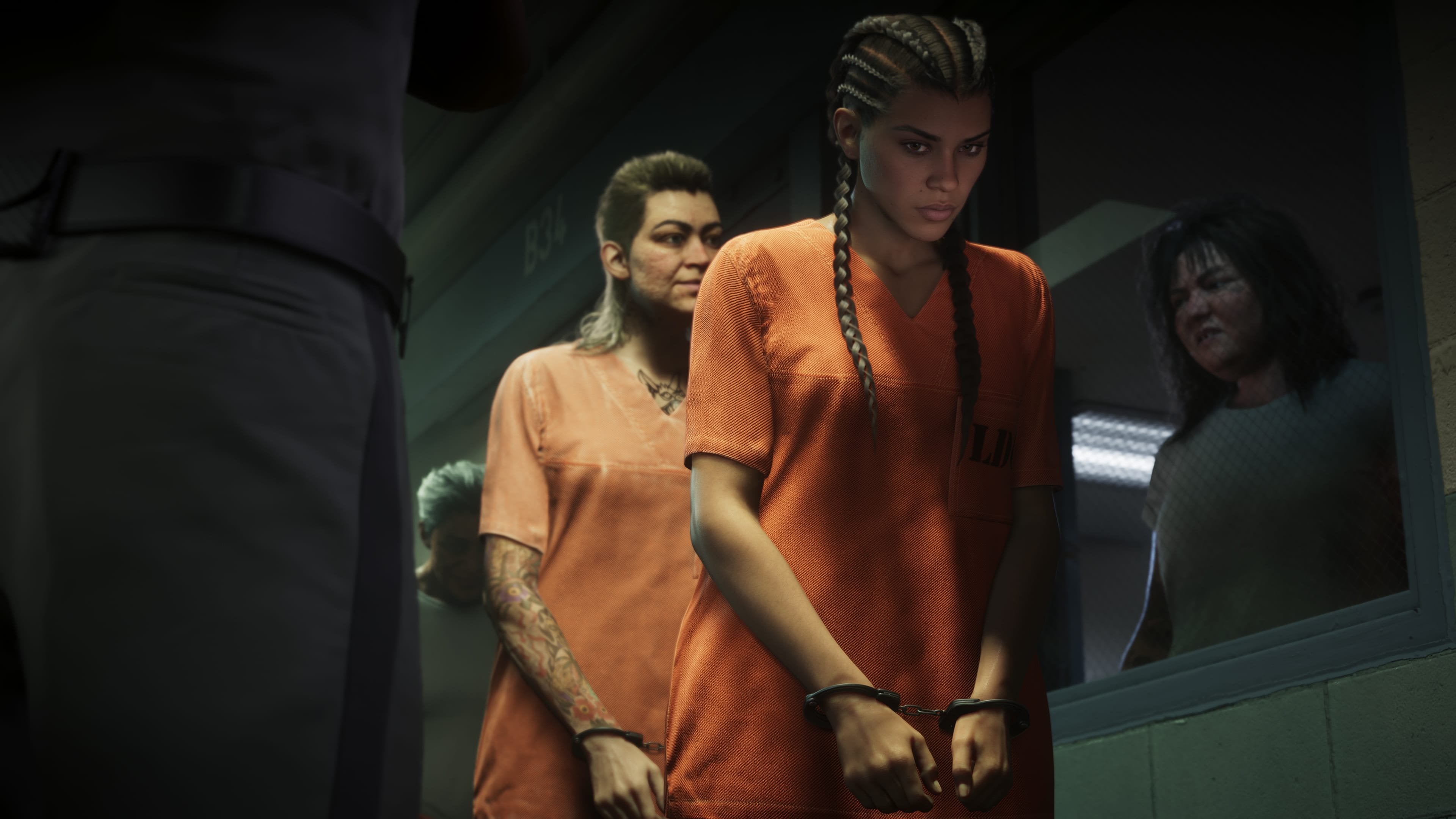 Lucia wearing prison clothing.