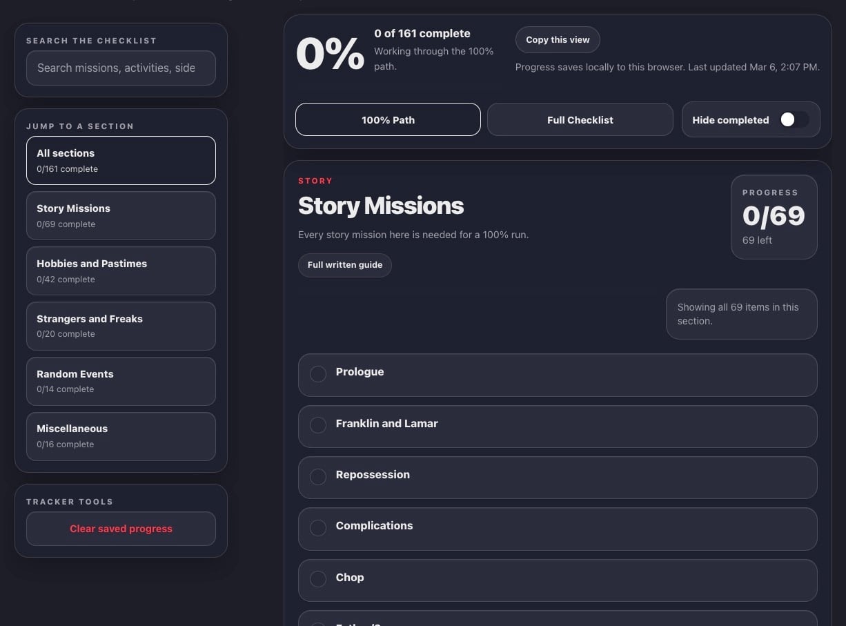 GTA 5 100% Completion Tracker