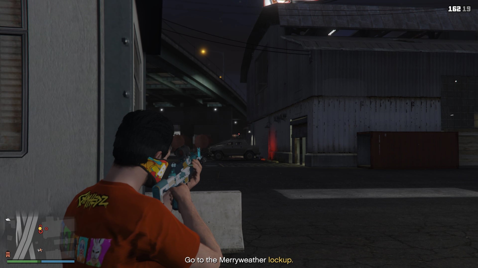 Make sure first to take out the Merryweather guard posted on the mounted gun, as he deals a lot of damage.