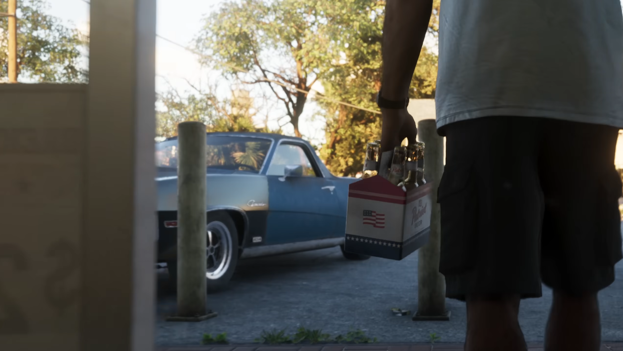 Vapid Creado parked outside a convenience store as seen in the second GTA 6 trailer.