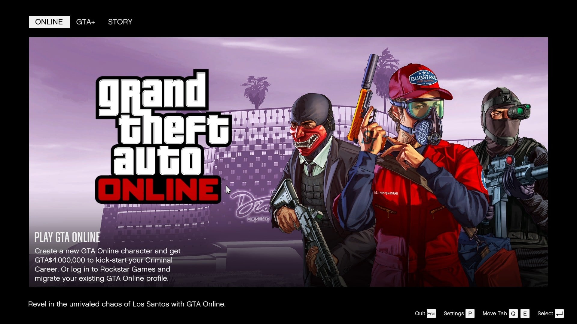 Landing page of GTA Online in the enhanced version.