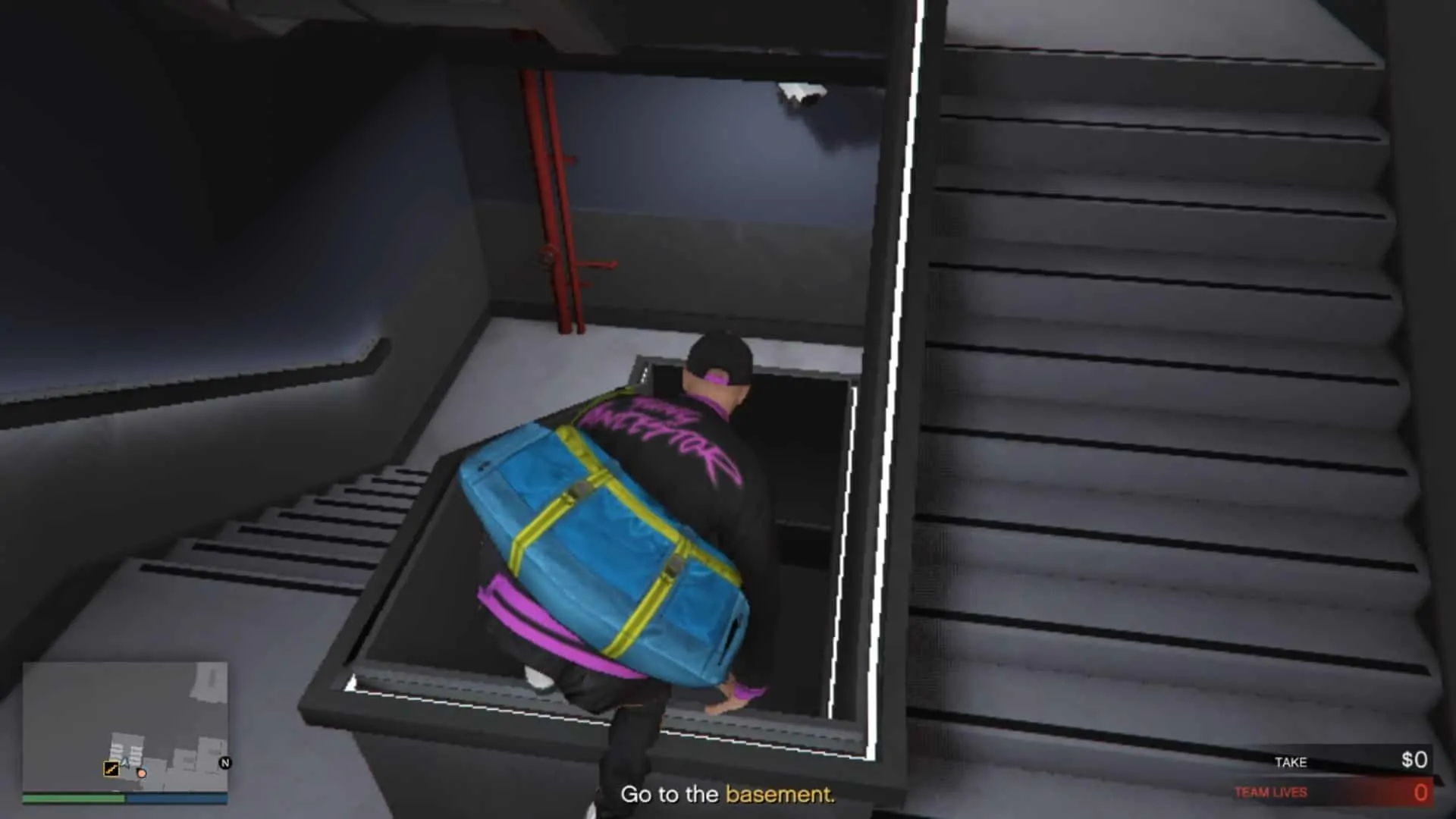 Jumping through the middle section of the stairs to avoid the camera