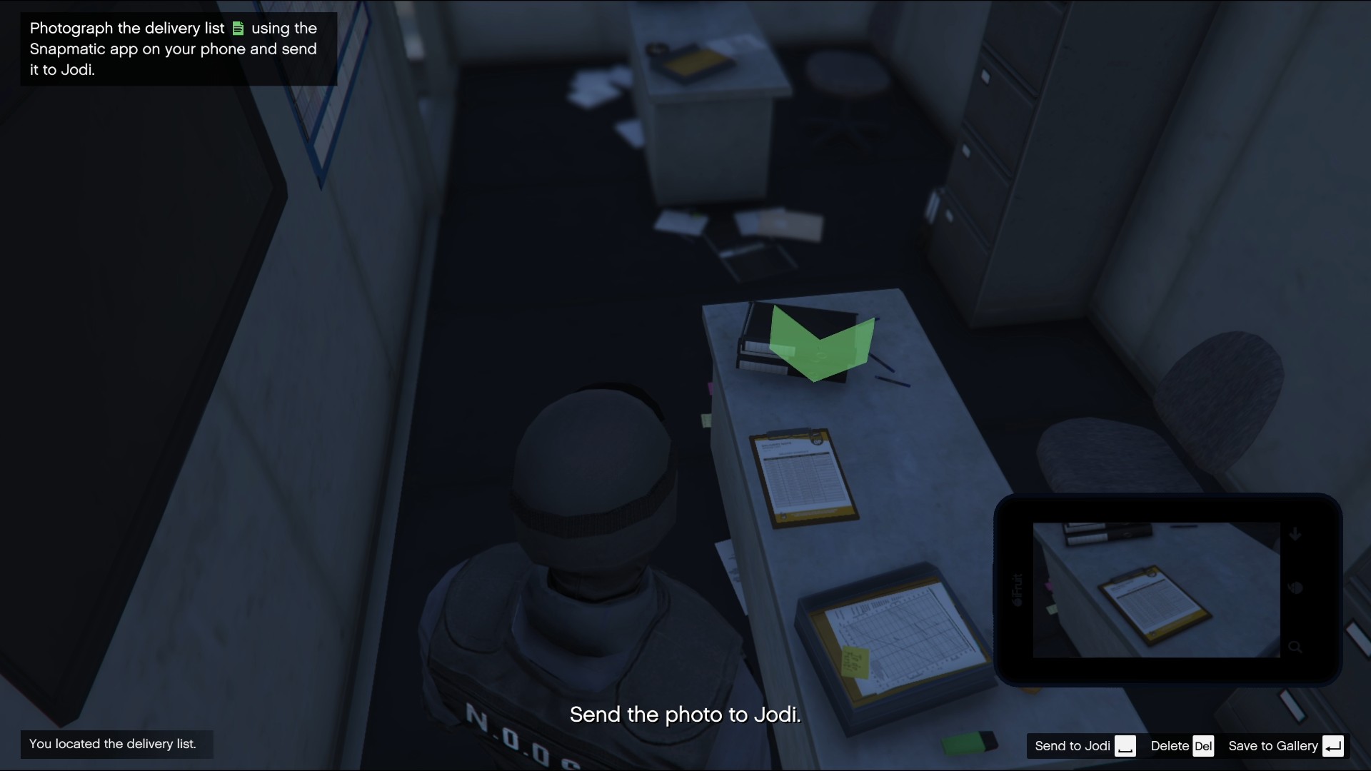 Captured the picture of the delivery list to send to Jodi.