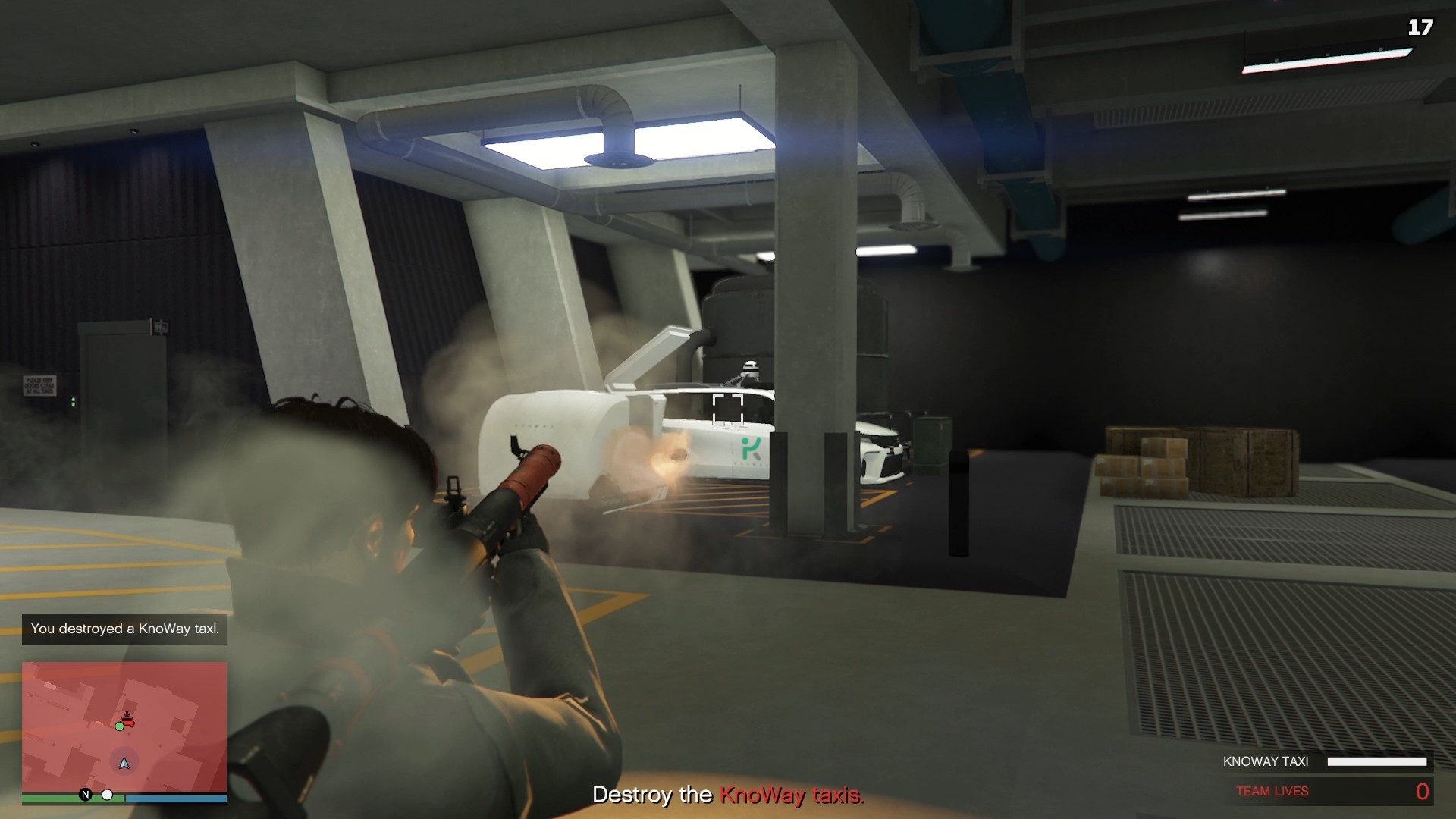 Destroying the remaining KnoWay taxis at the depot.