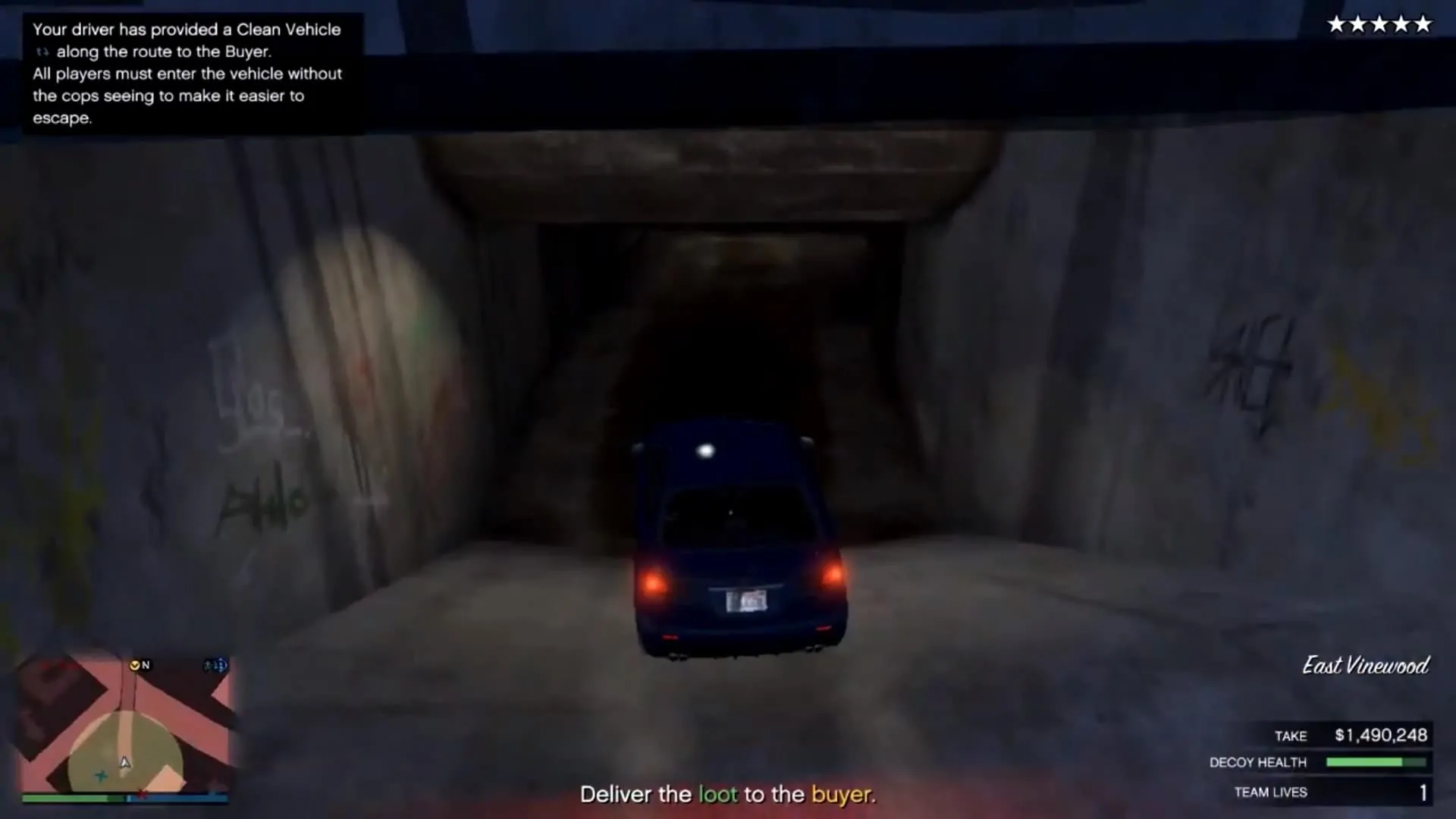 In the tunnel after getting our getaway vehicle