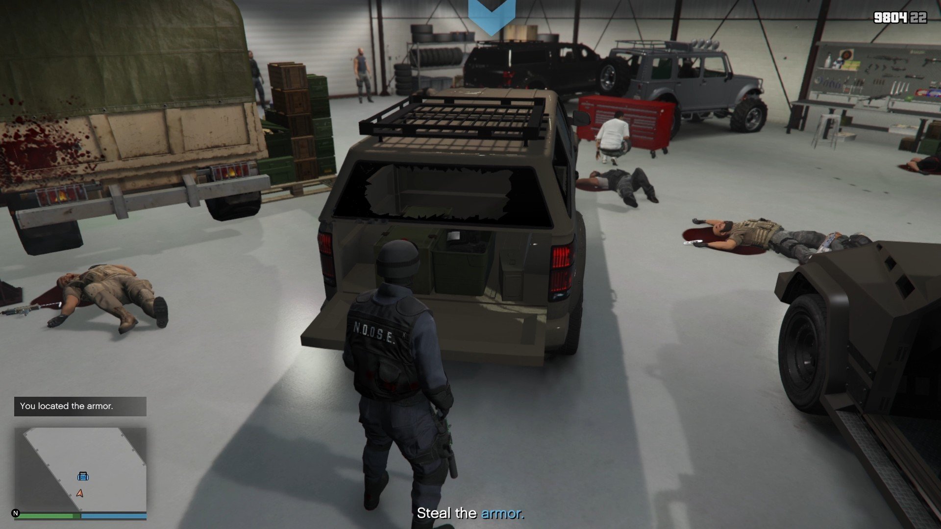 Vehicle with the military armor in the trunk.