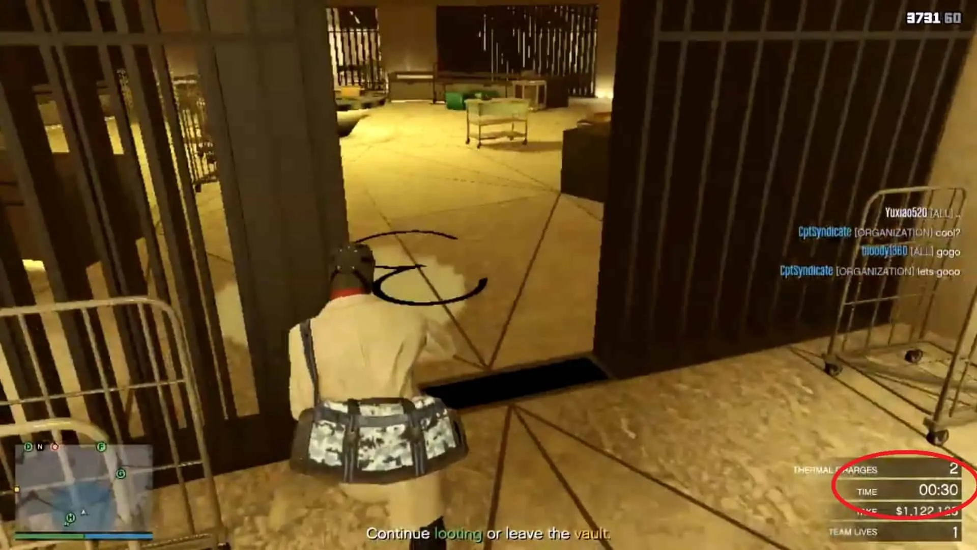 Leaving vault around the 30-40 secs mark