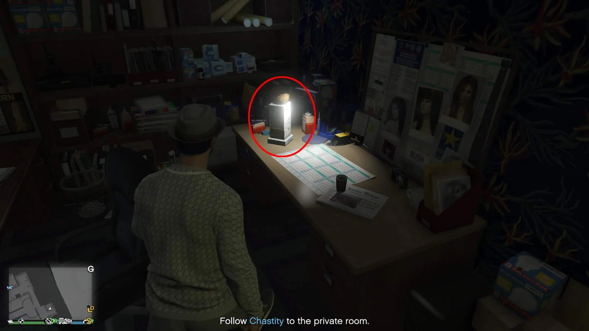 Prop 2 sitting on the desk in the back office