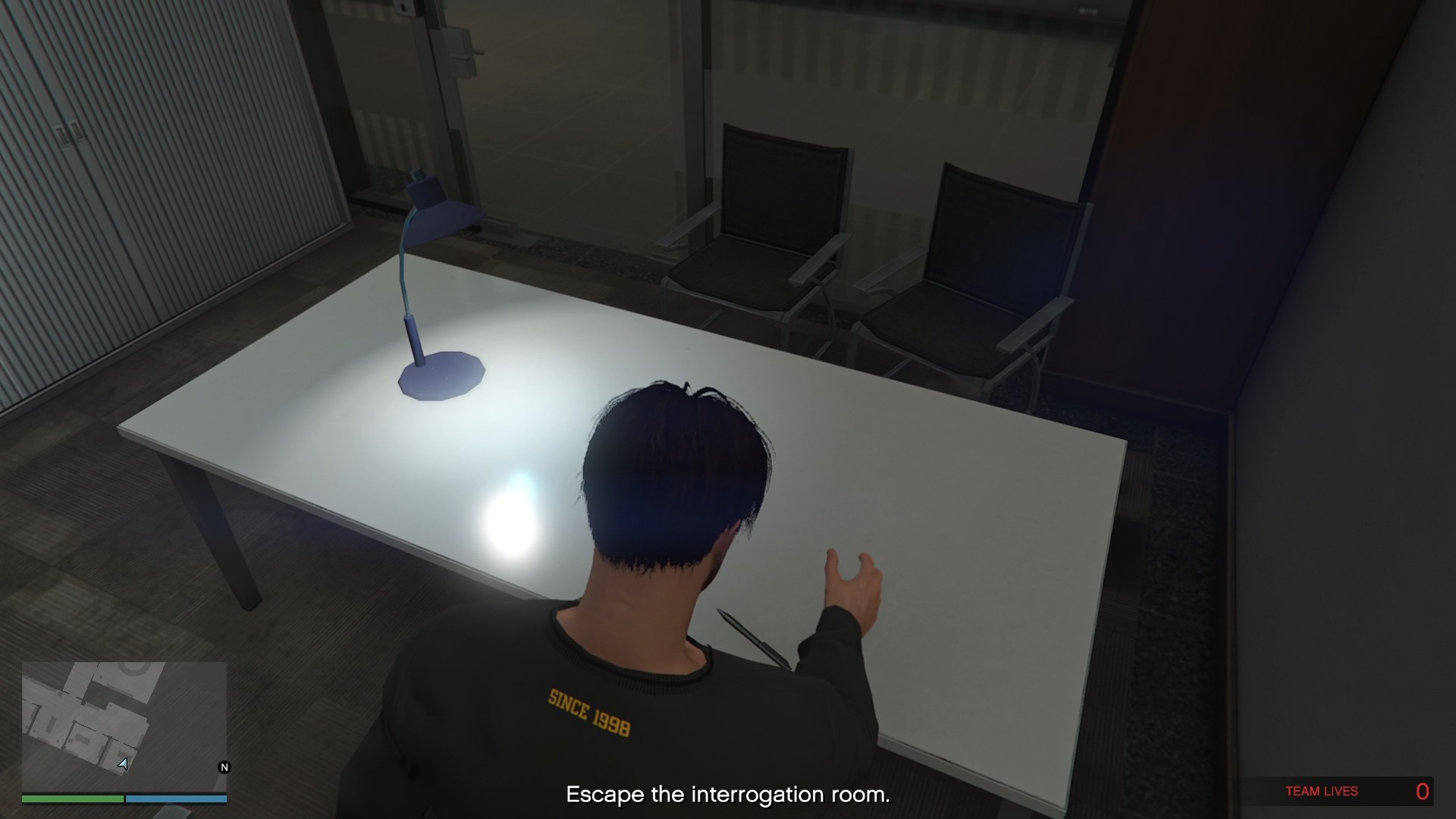 Grabbing the pen from the table.