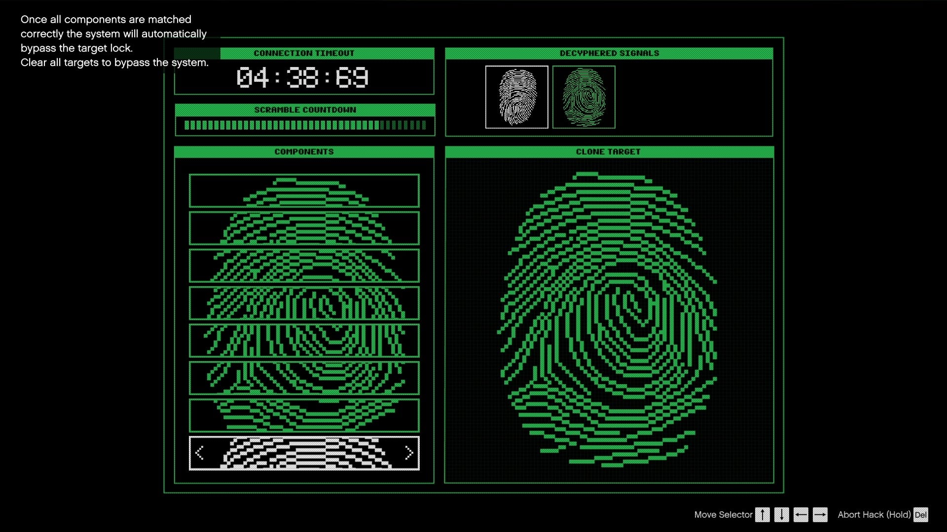 Matching the fingerprint pattern on the right.