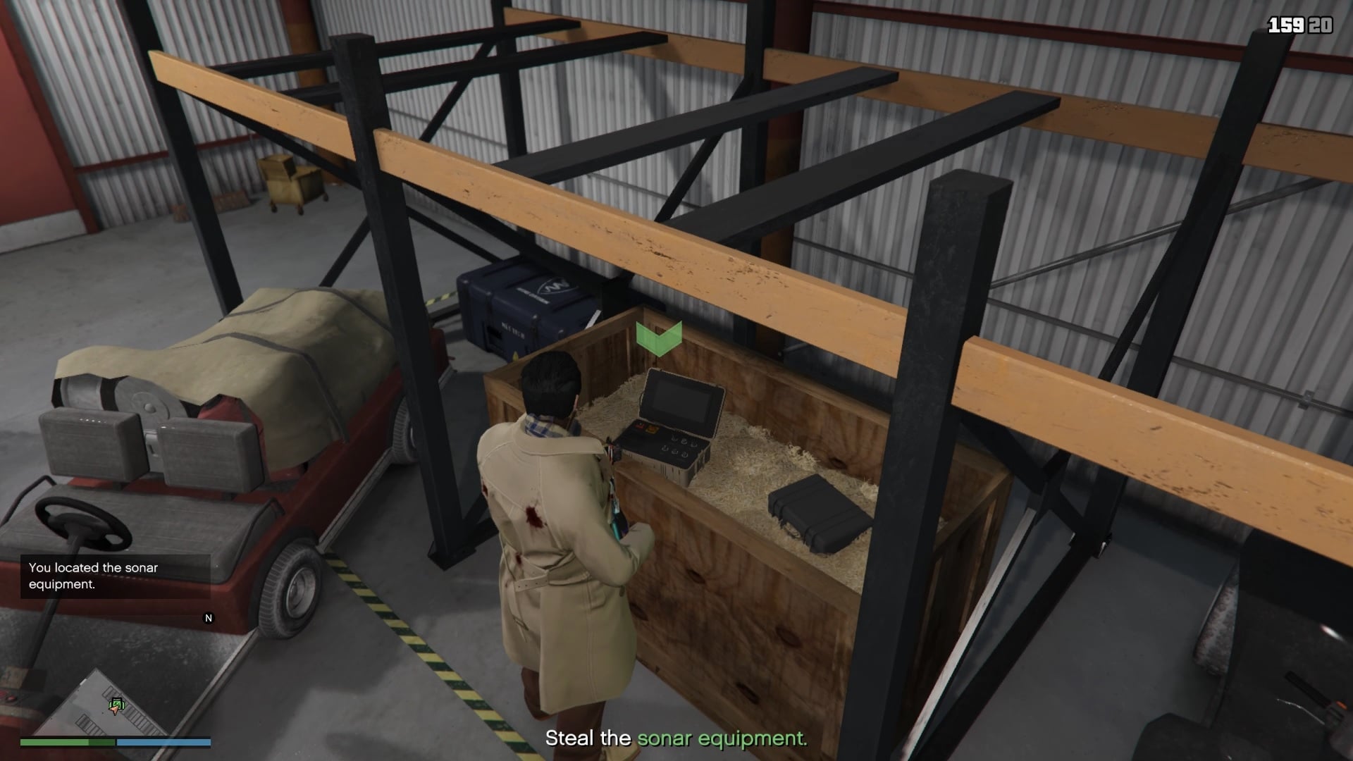 We got lucky and got the sonar equipment inside the first crate we broke open.