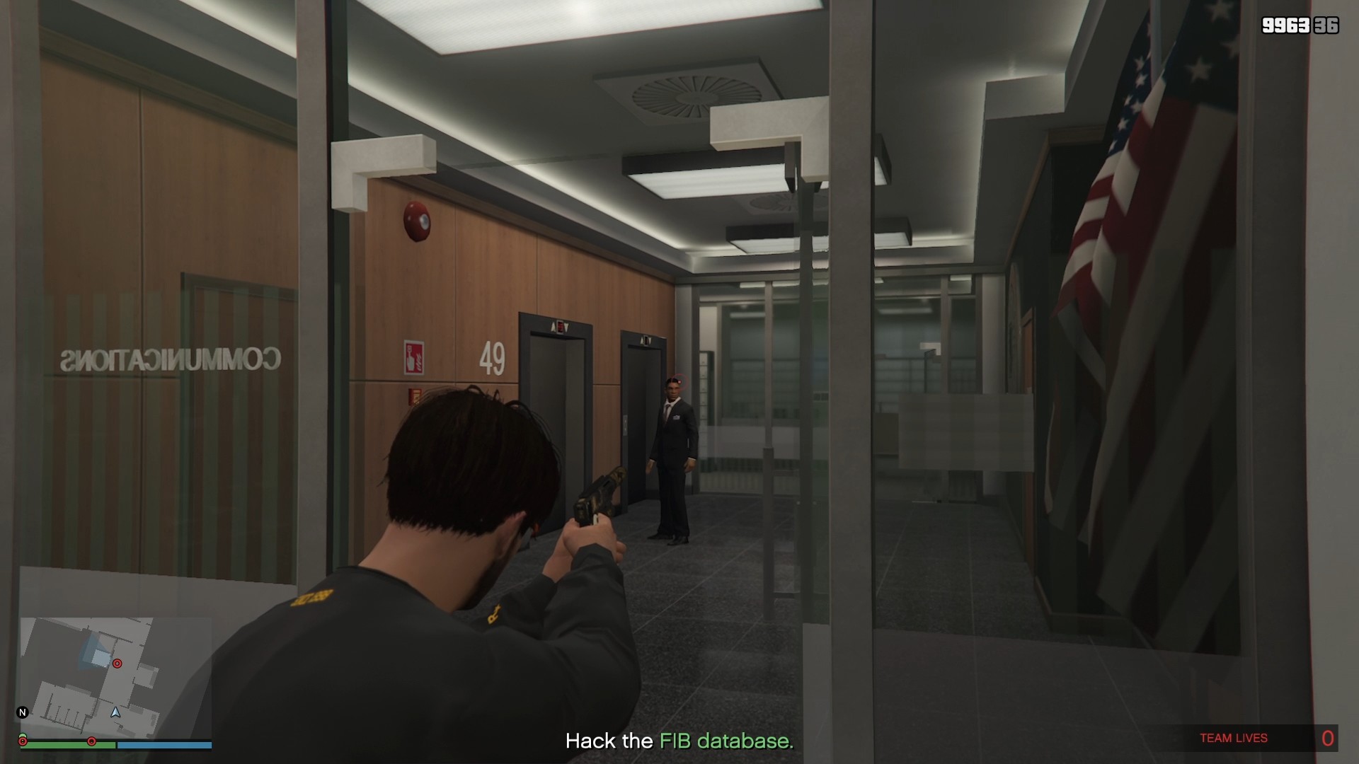 Eliminating the agent by the elevator.