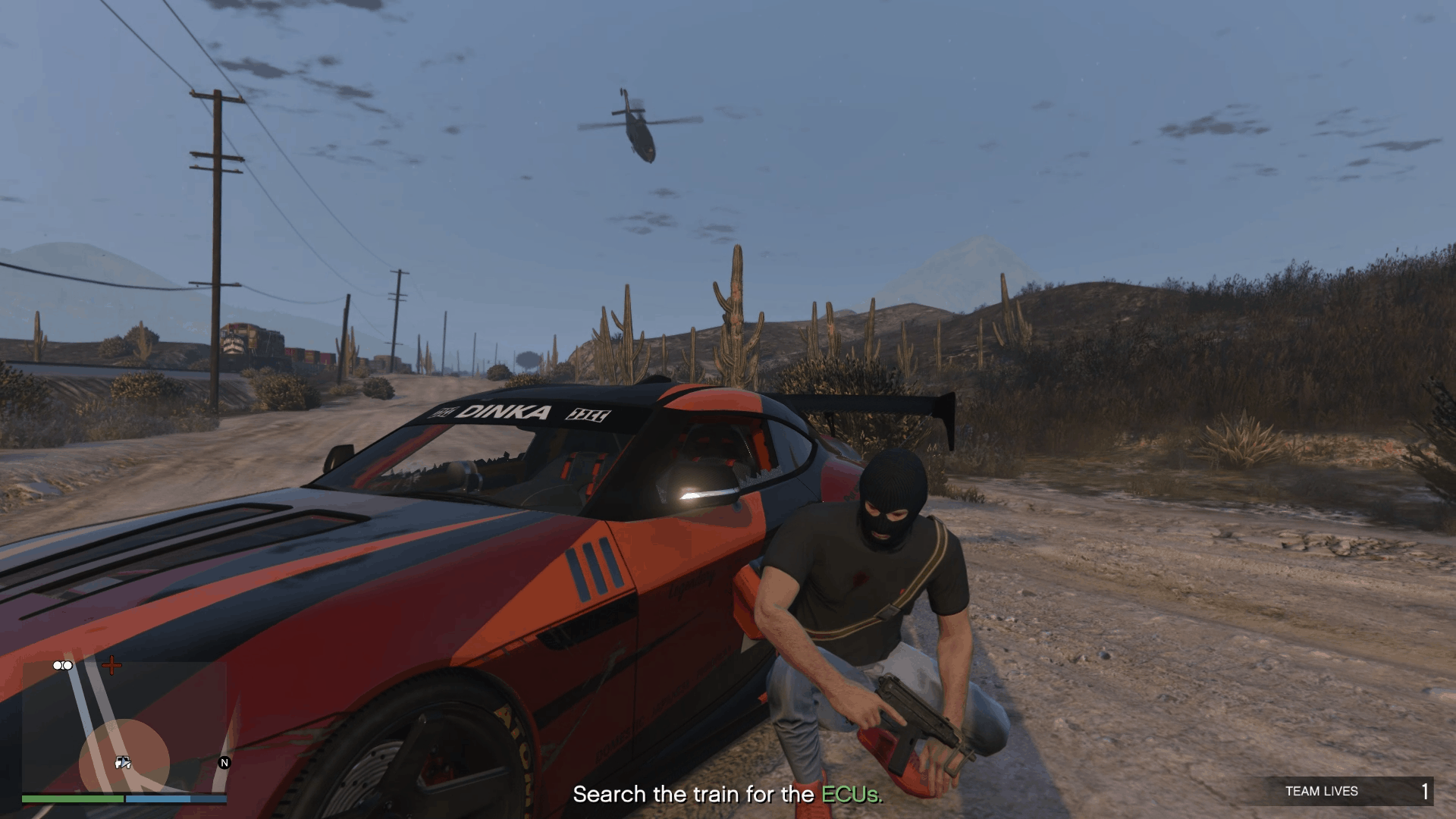 Taking cover behind the car after destroying the brake cylinders