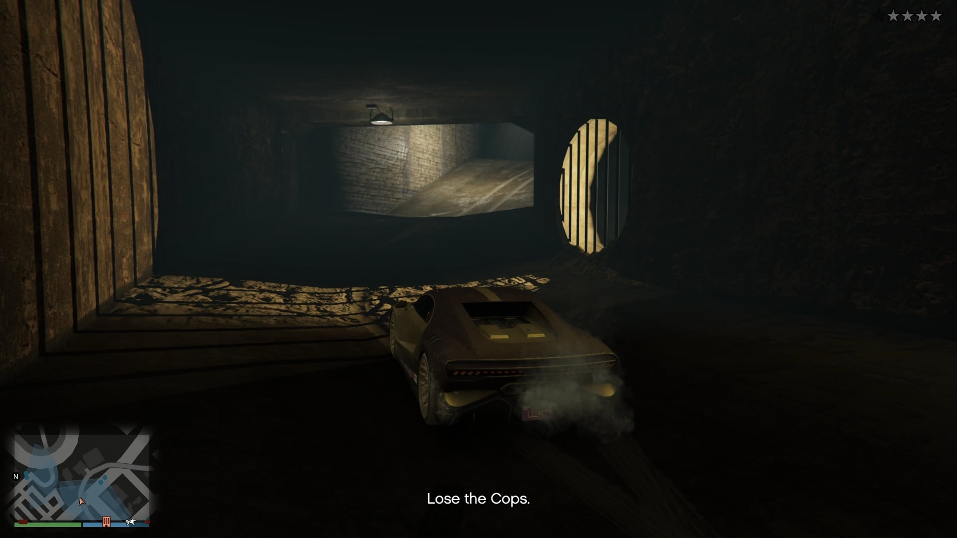 Waiting inside the tunnel to lose the cops.