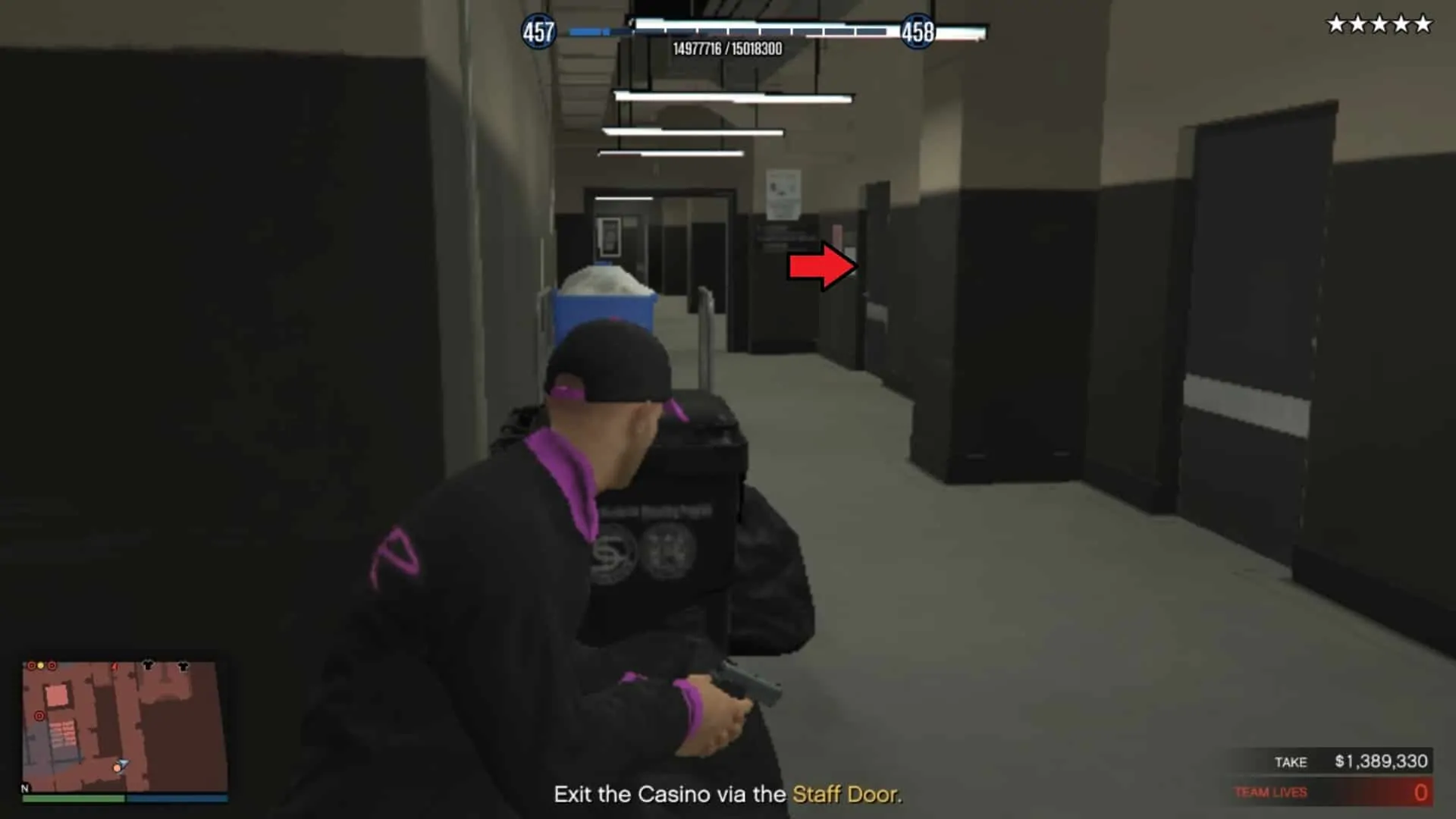 Arrow indicating the entrance the laundry room where we came from earlier