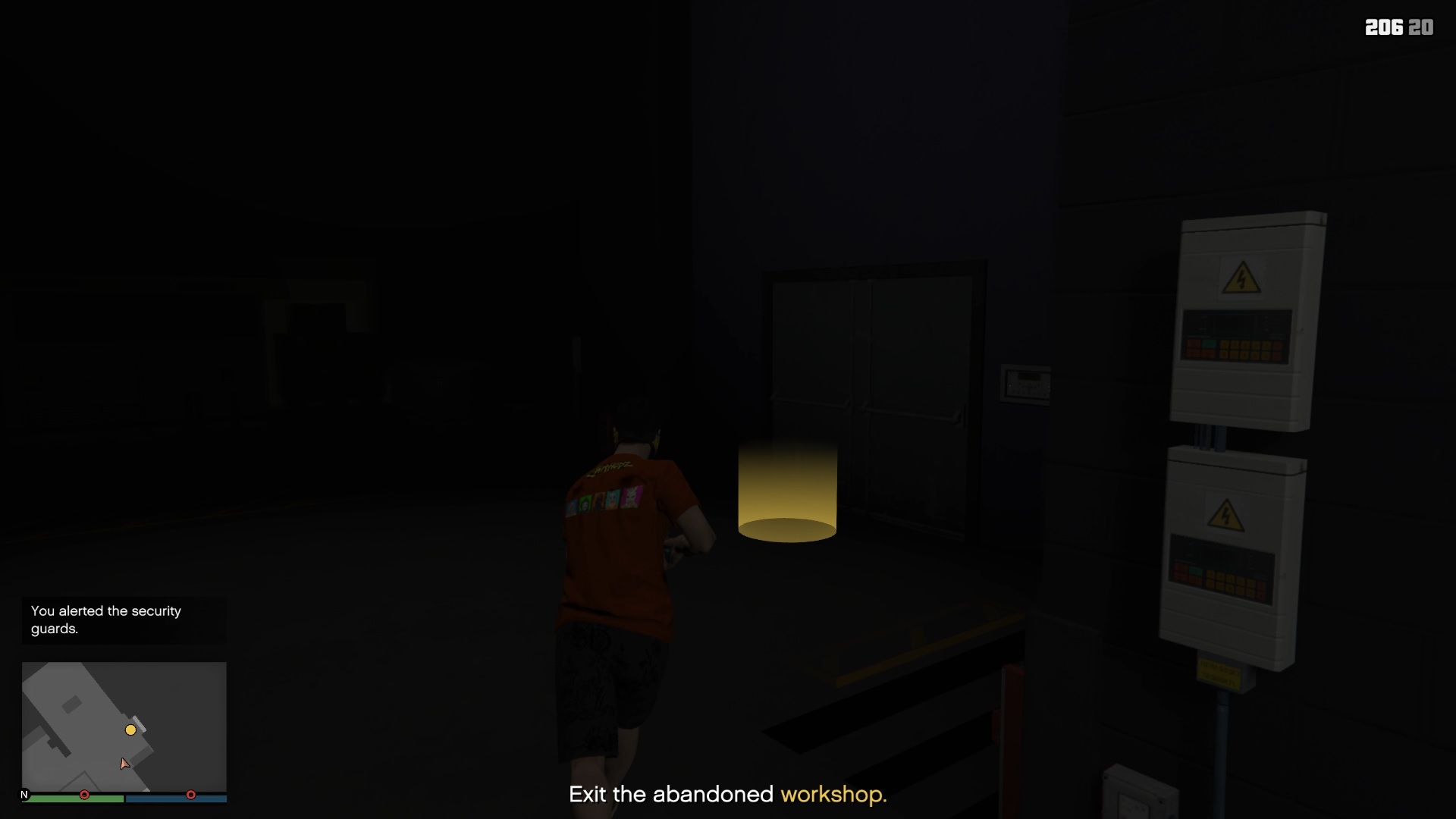 You can exit the same way you entered the workshop from.