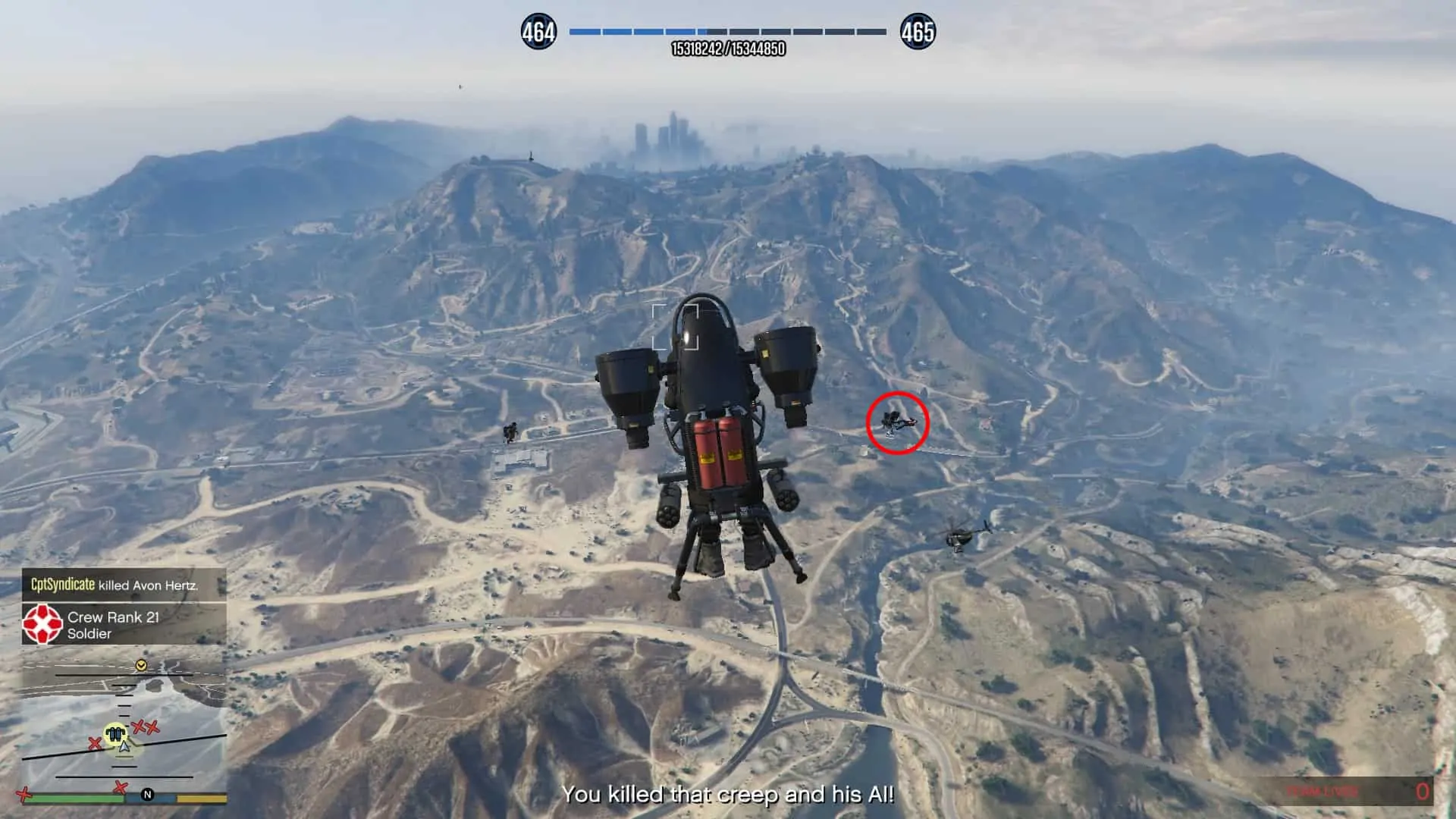 Avon (circled in red) killed using the homing missile on jet pack